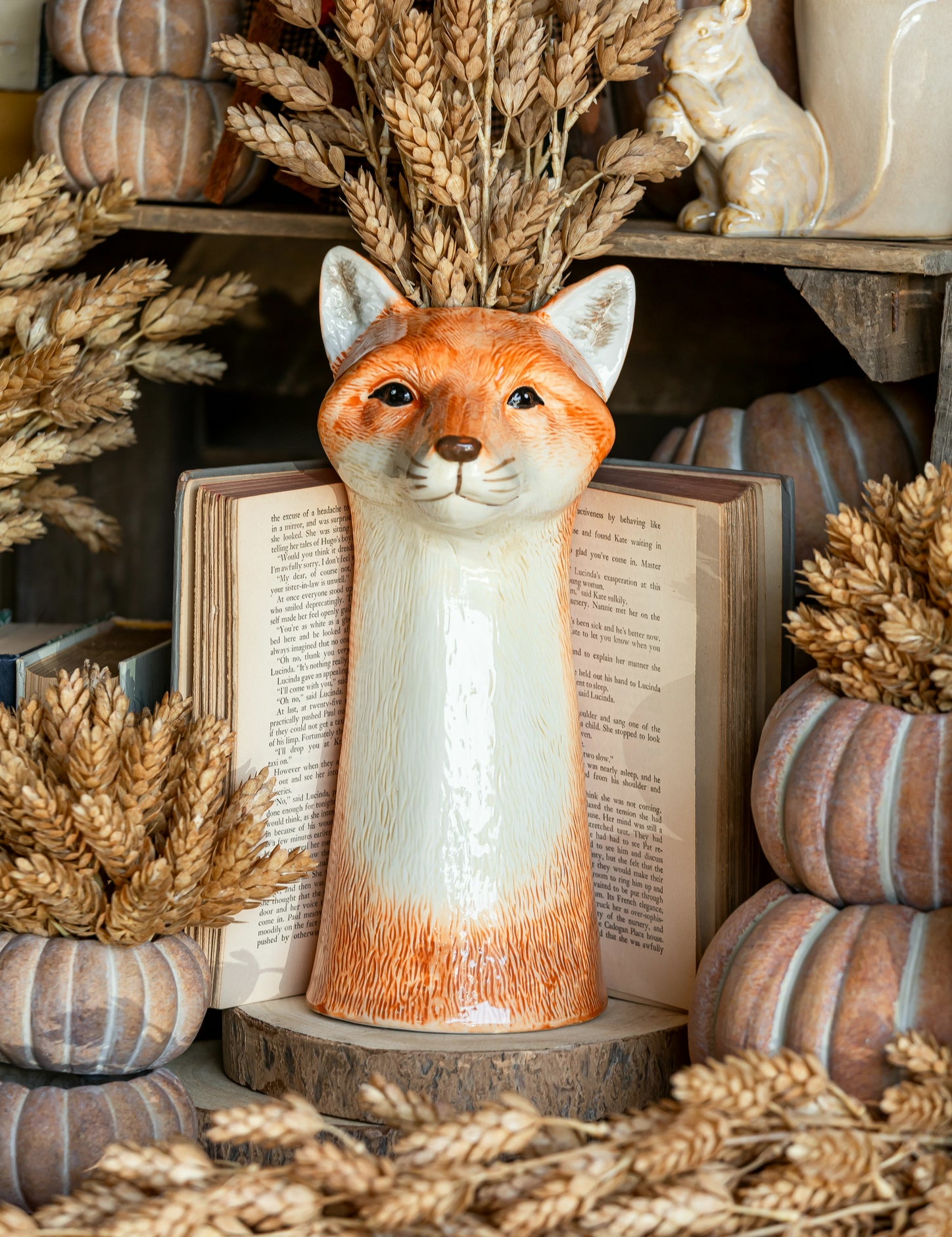 Stoneware Woodland Fox Vase Creative Co-Op