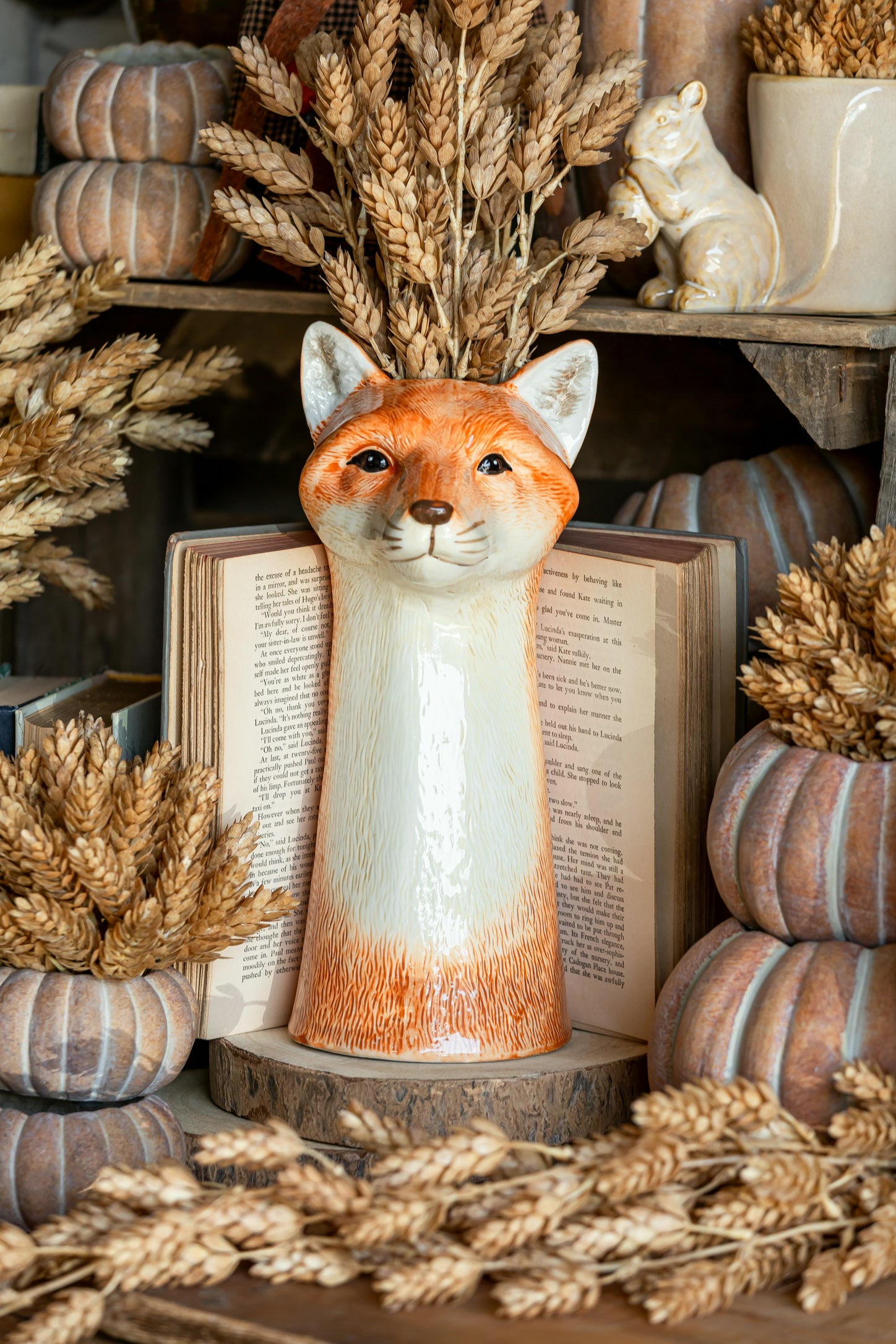 Stoneware Woodland Fox Vase Creative Co-Op