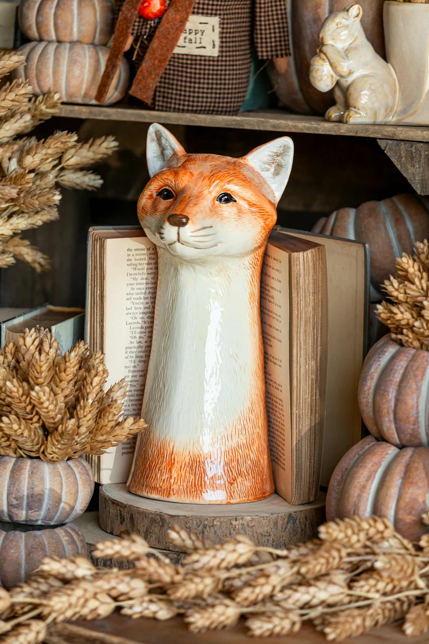 Stoneware Woodland Fox Vase Creative Co-Op