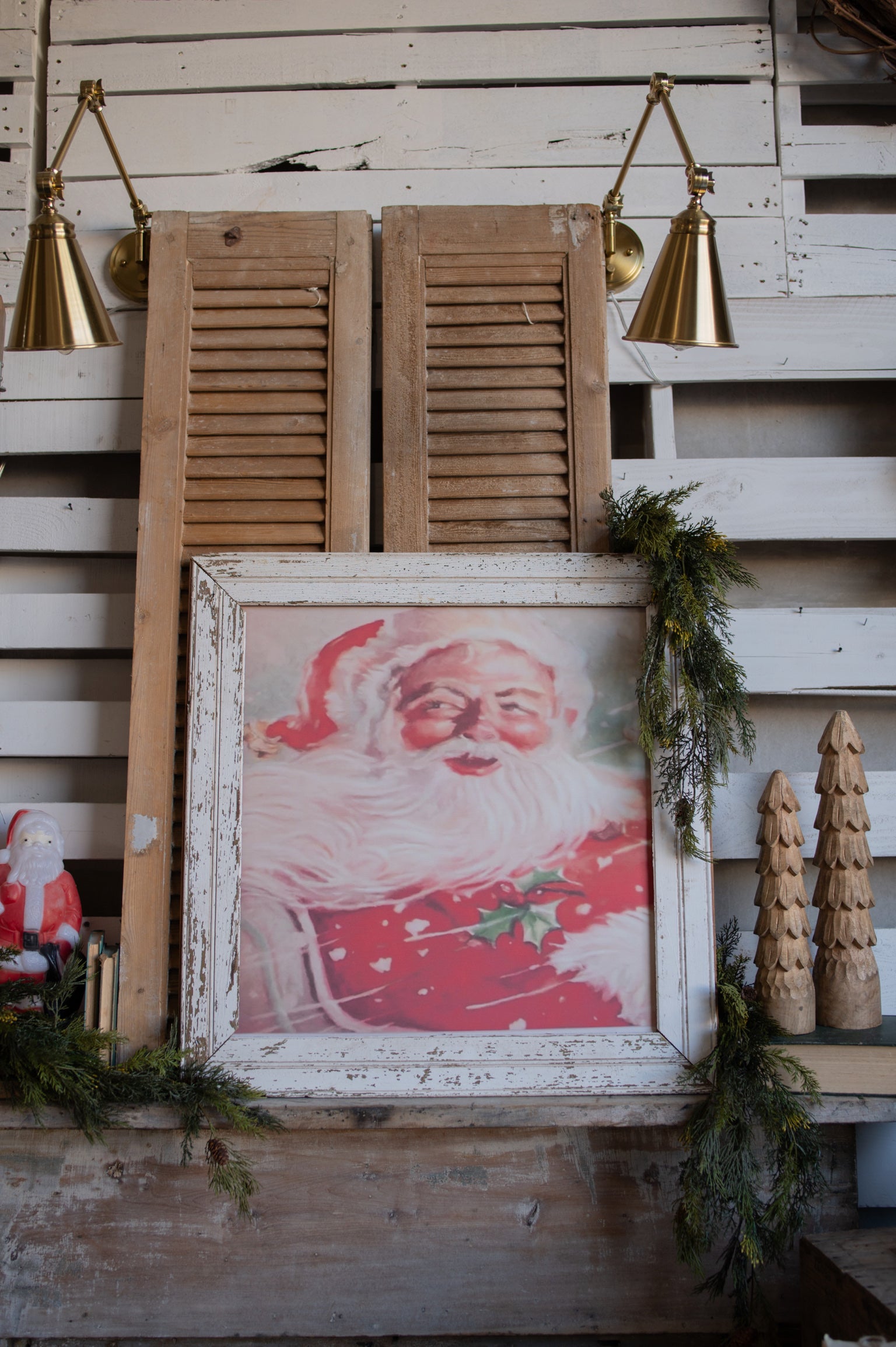 Salvaged Framed Classic Santa Canvas (A)