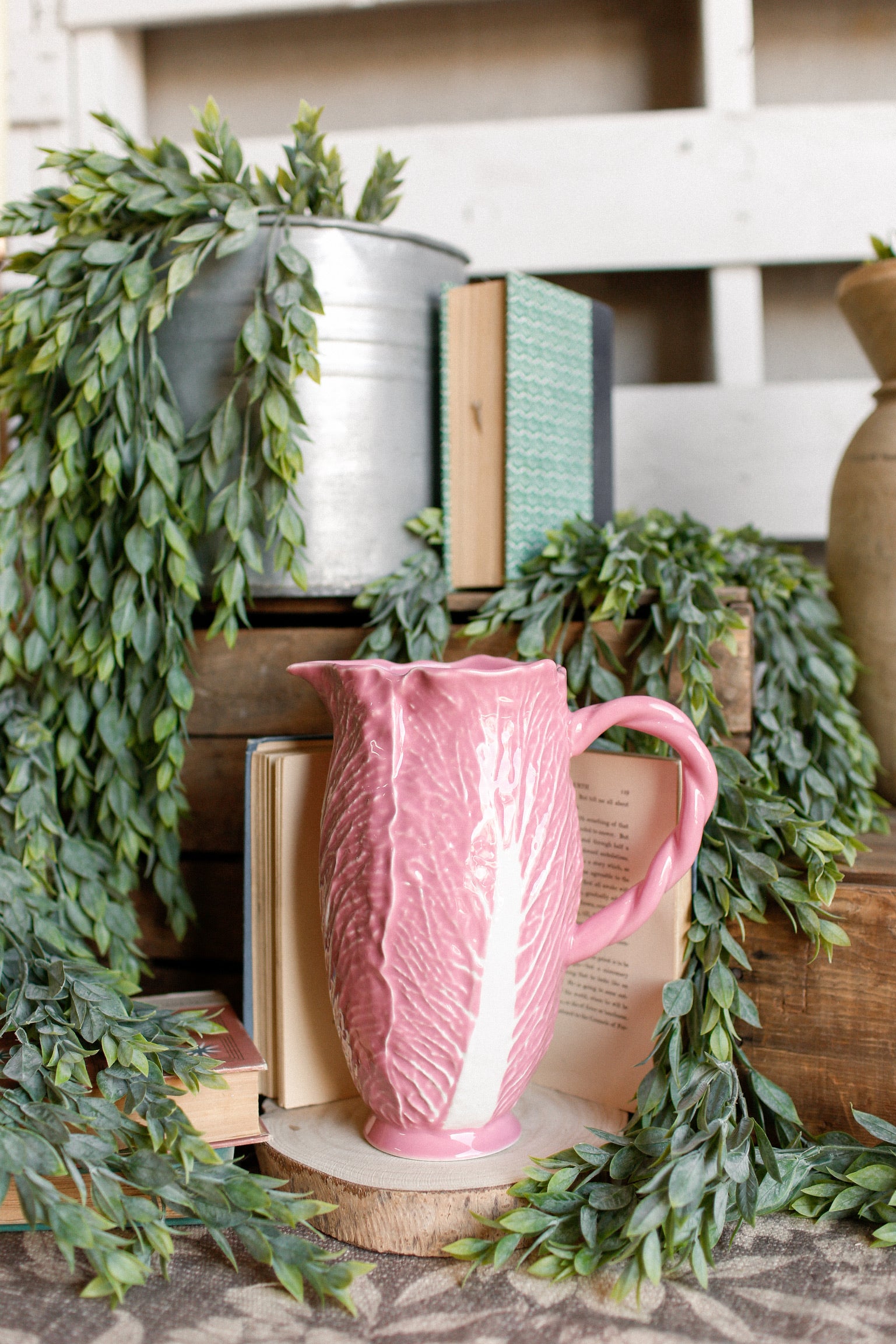 Hand-Painted Pink Cabbage Pitcher
