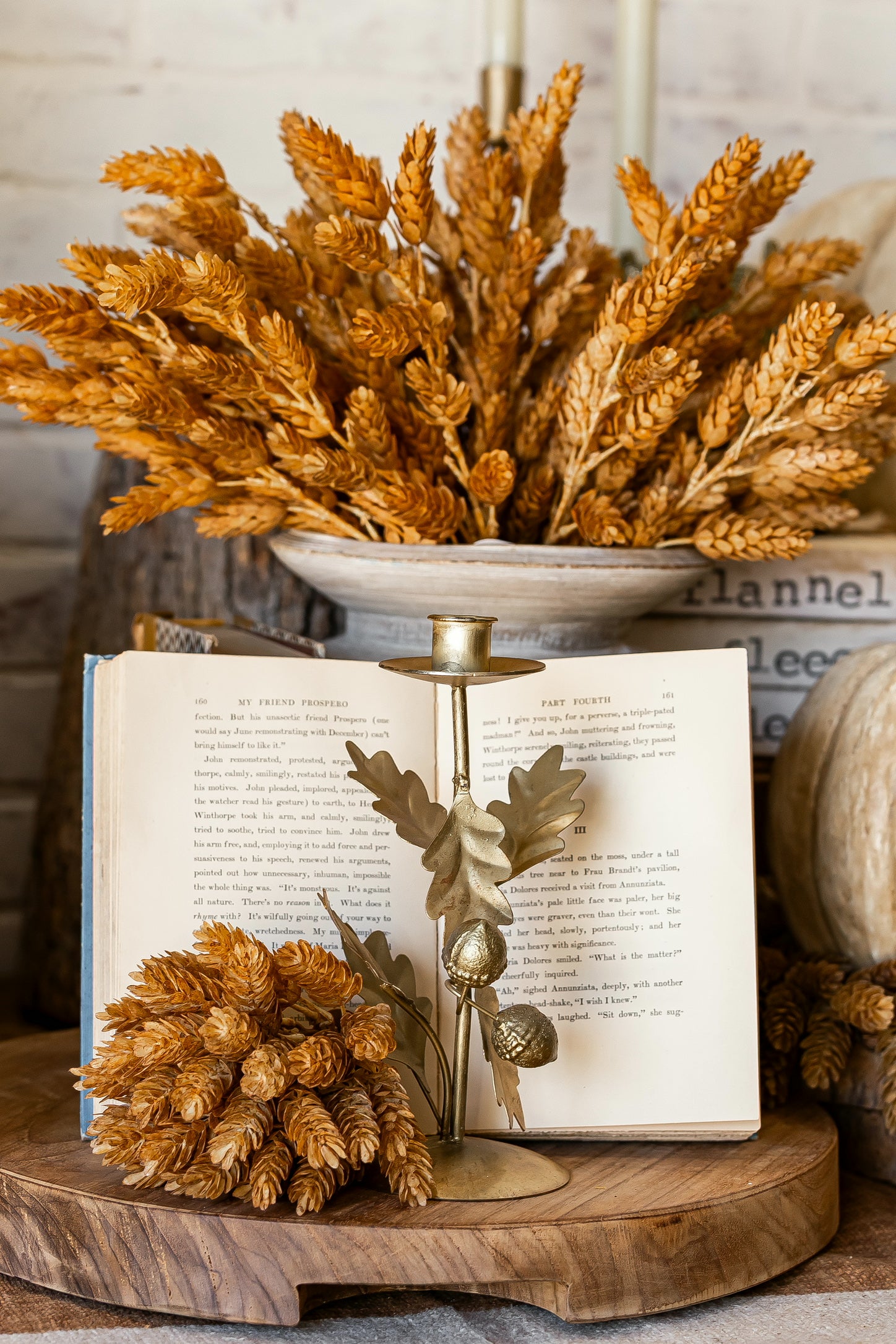 Antique Gold Leaf and Acorns Taper Candle Holder Creative Co-Op