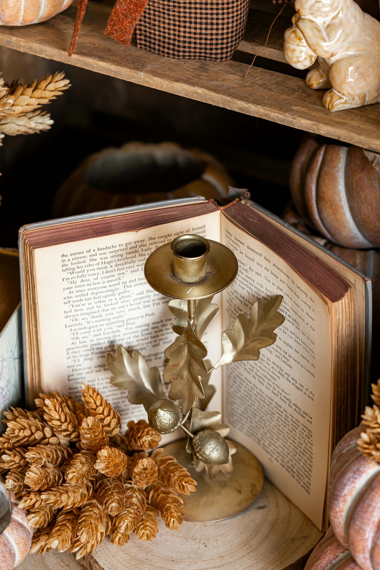 Antique Gold Leaf and Acorns Taper Candle Holder Creative Co-Op