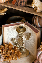 Antique Gold Leaf and Acorns Taper Candle Holder Creative Co-Op