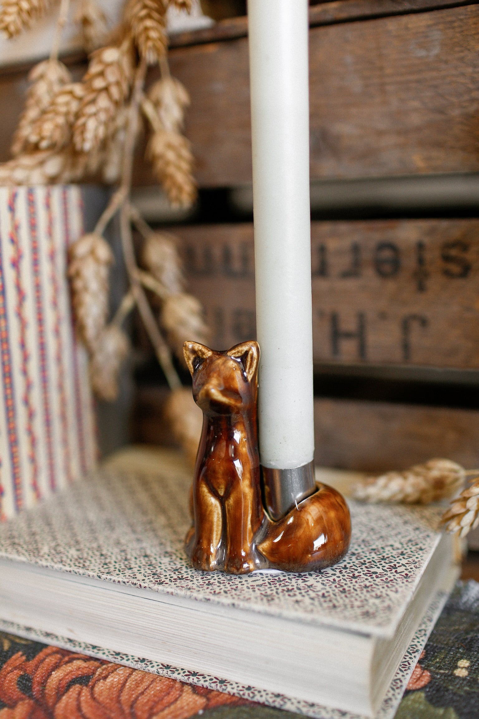 Stoneware Fox Taper Holder