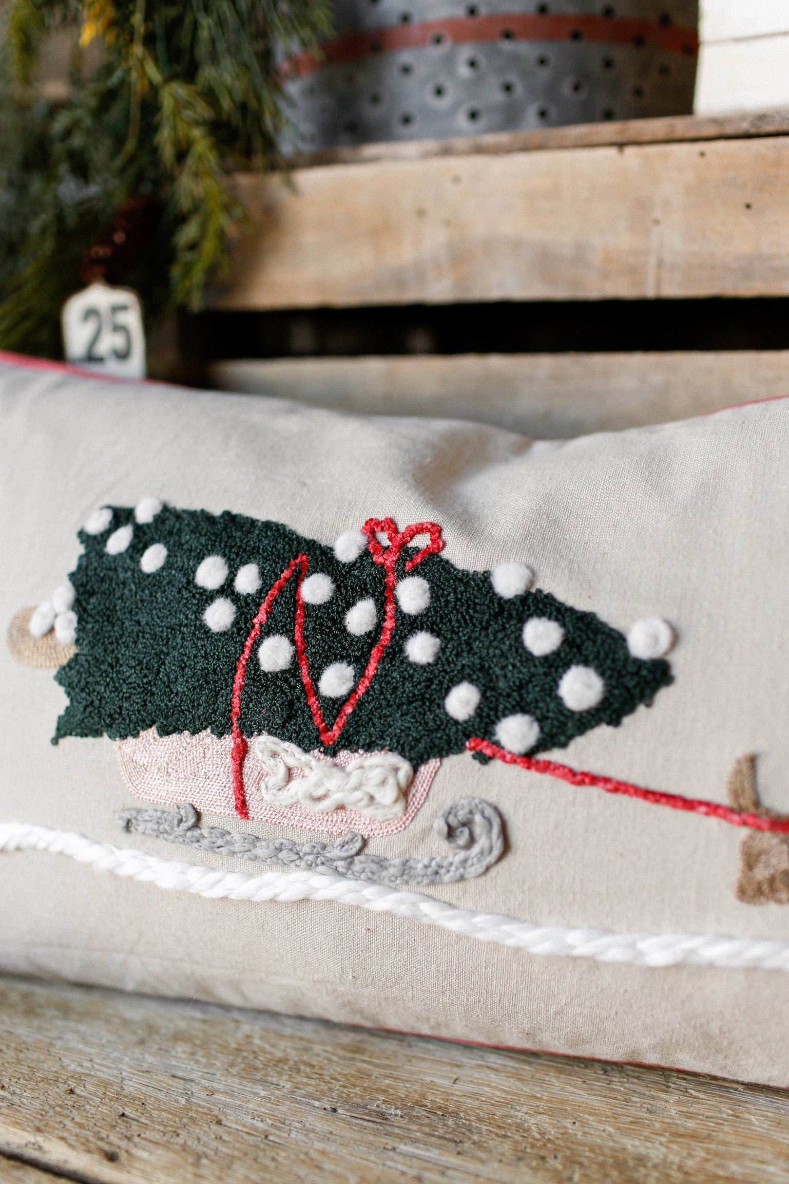 Embroidered Dog Sled Pillow
