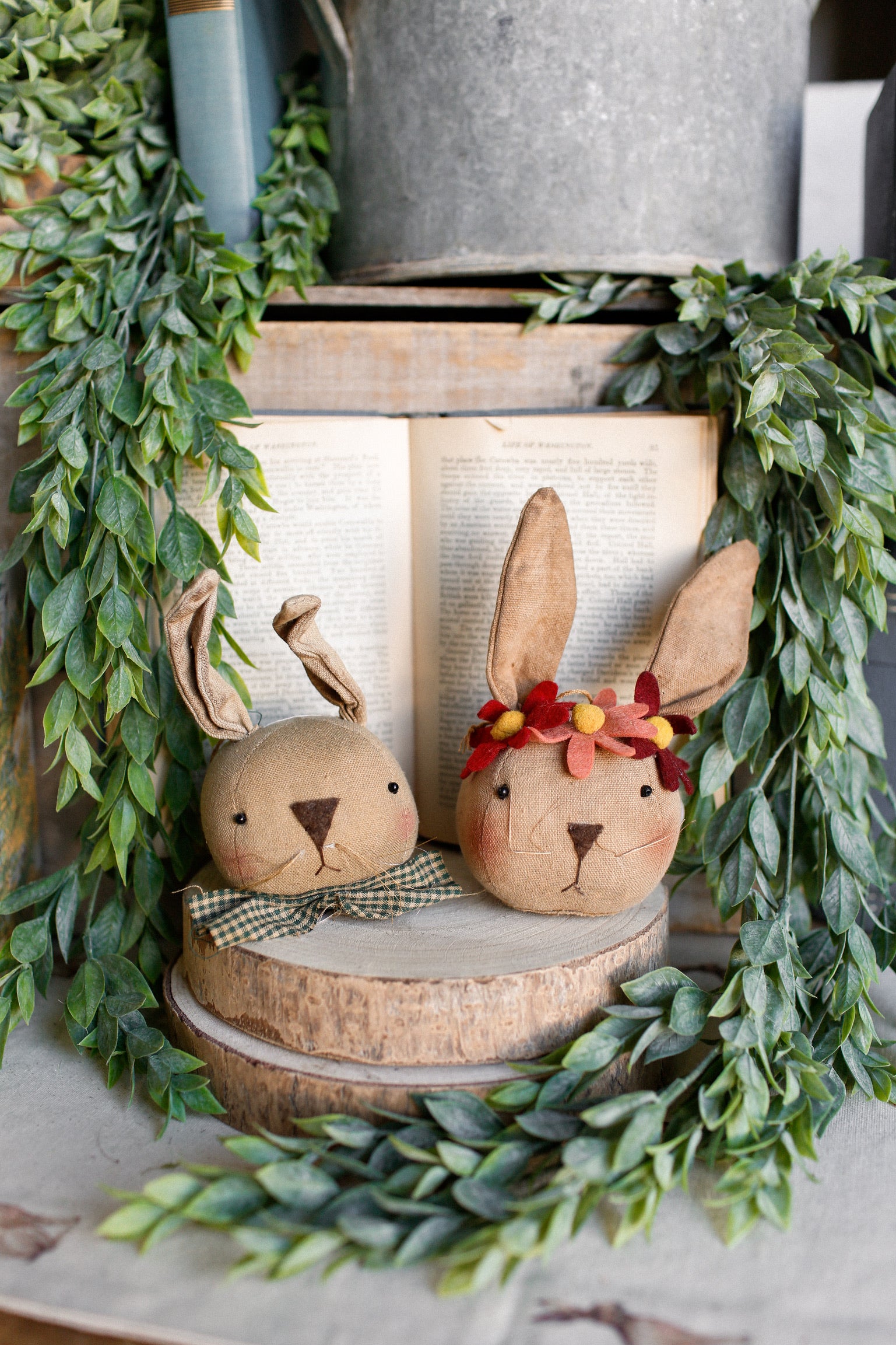 Primitive Floral Bunny Ornament