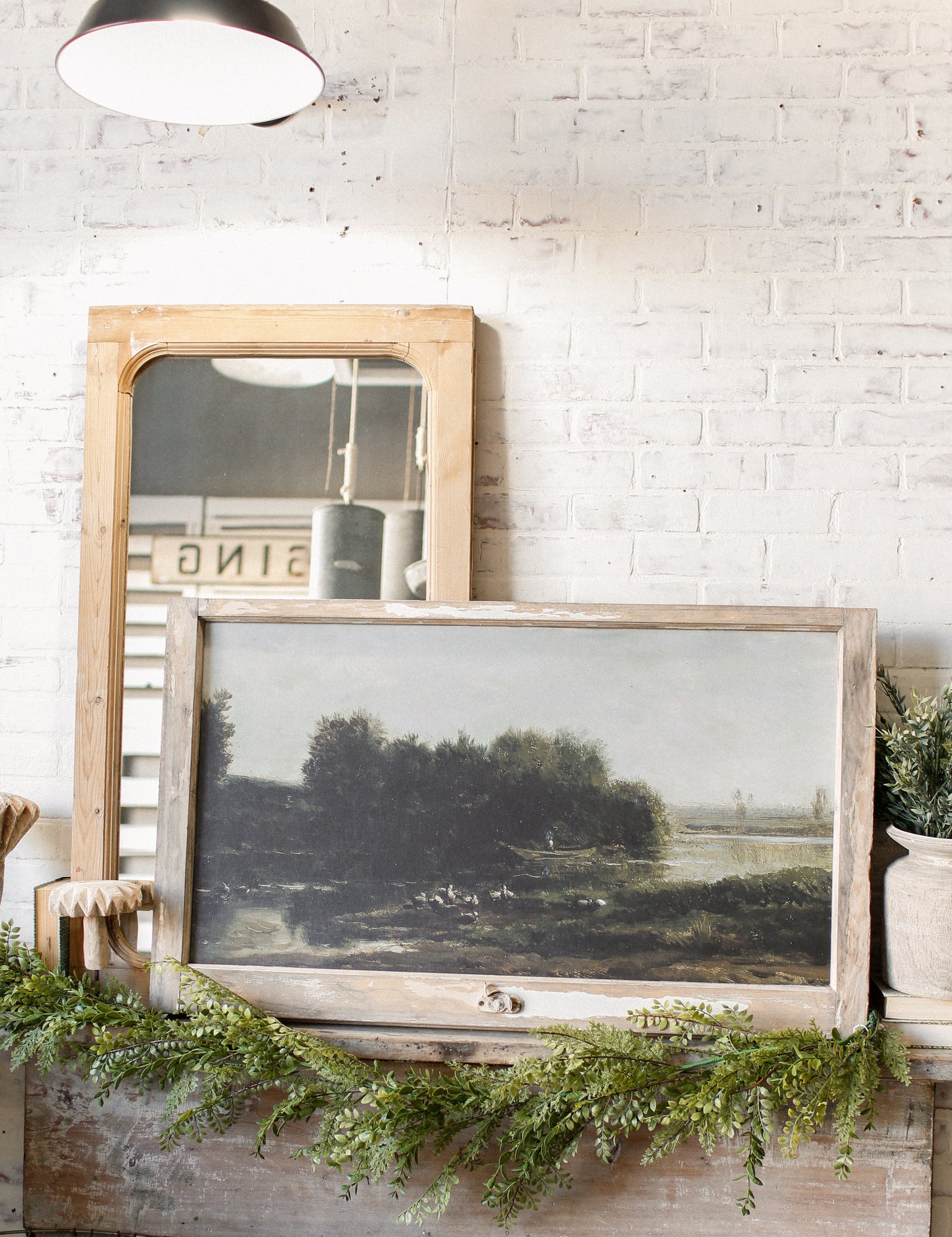 Salvaged Framed River Landscape Canvas The Little Burlap Barn®
