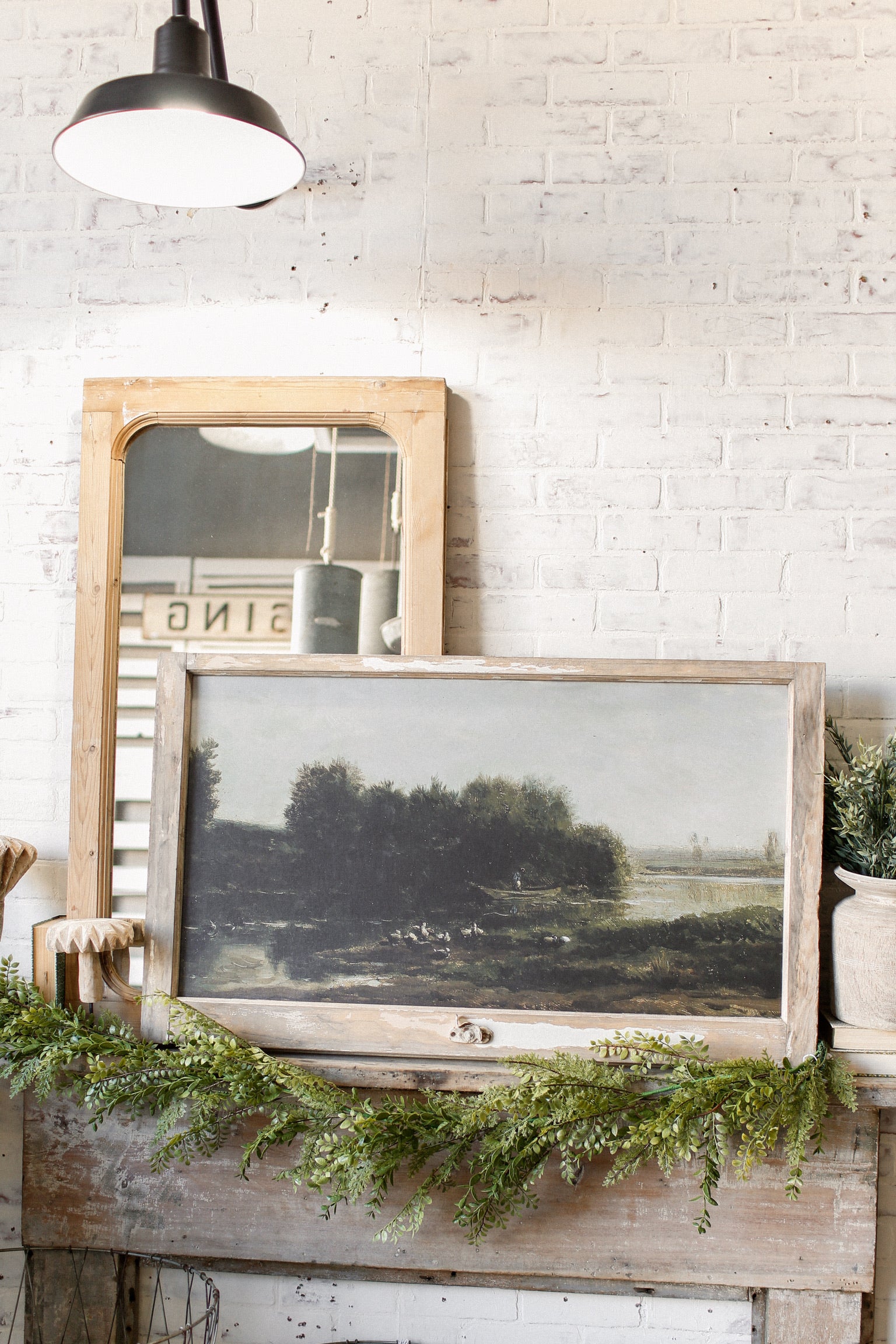 Salvaged Framed River Landscape Canvas The Little Burlap Barn®