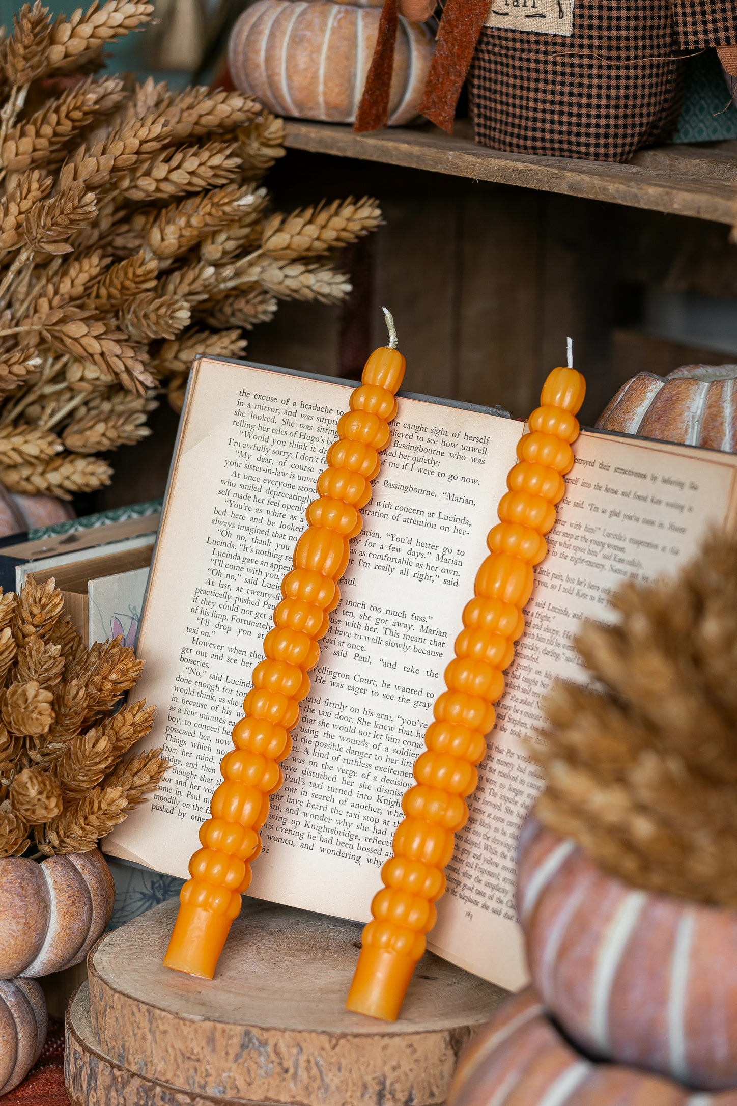 Unscented Orange Pumpkin Taper Candles Creative Co-Op