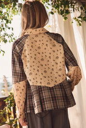 Floral Colorblock Cropped Flannel Oddi
