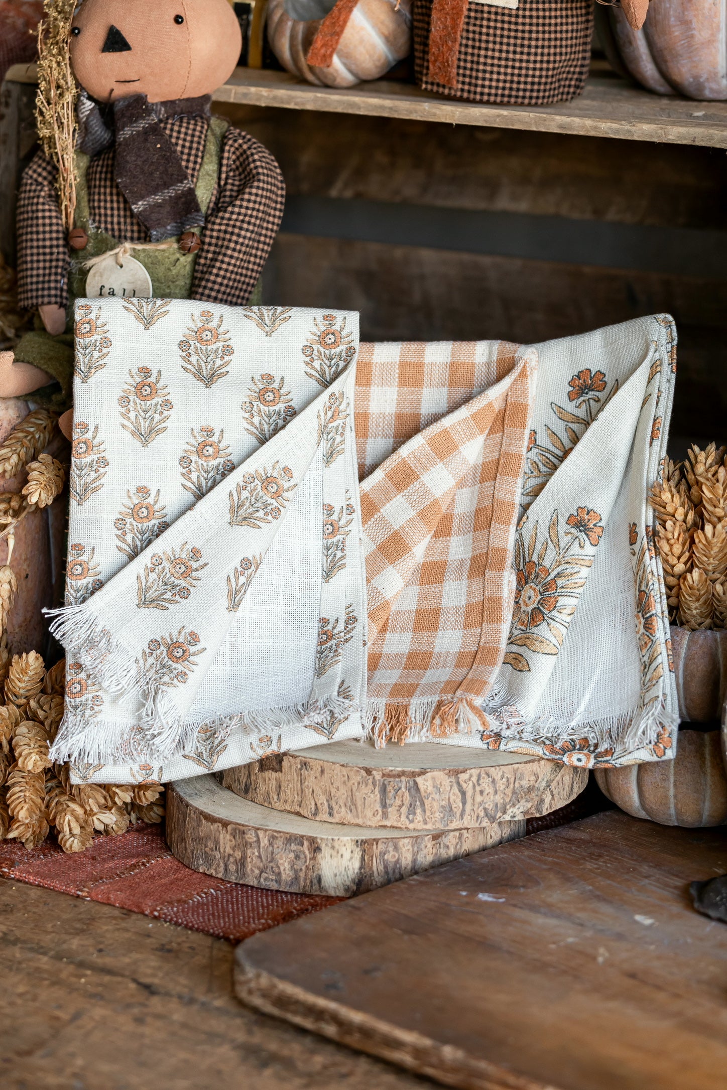 Autumn Block Print Kitchen Towels Audrey's Home & Gift