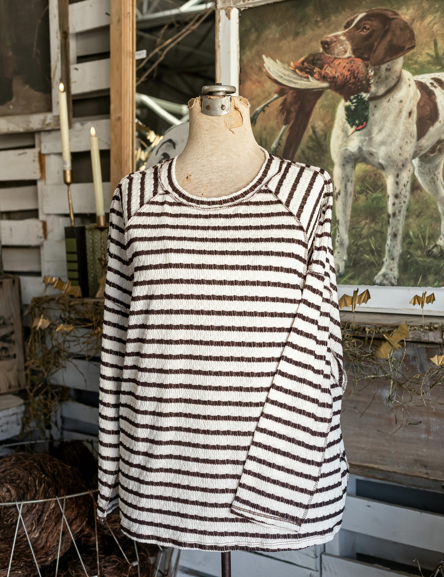 Textured Stripe Reverse Stitch Oversized Knit Top Haptics