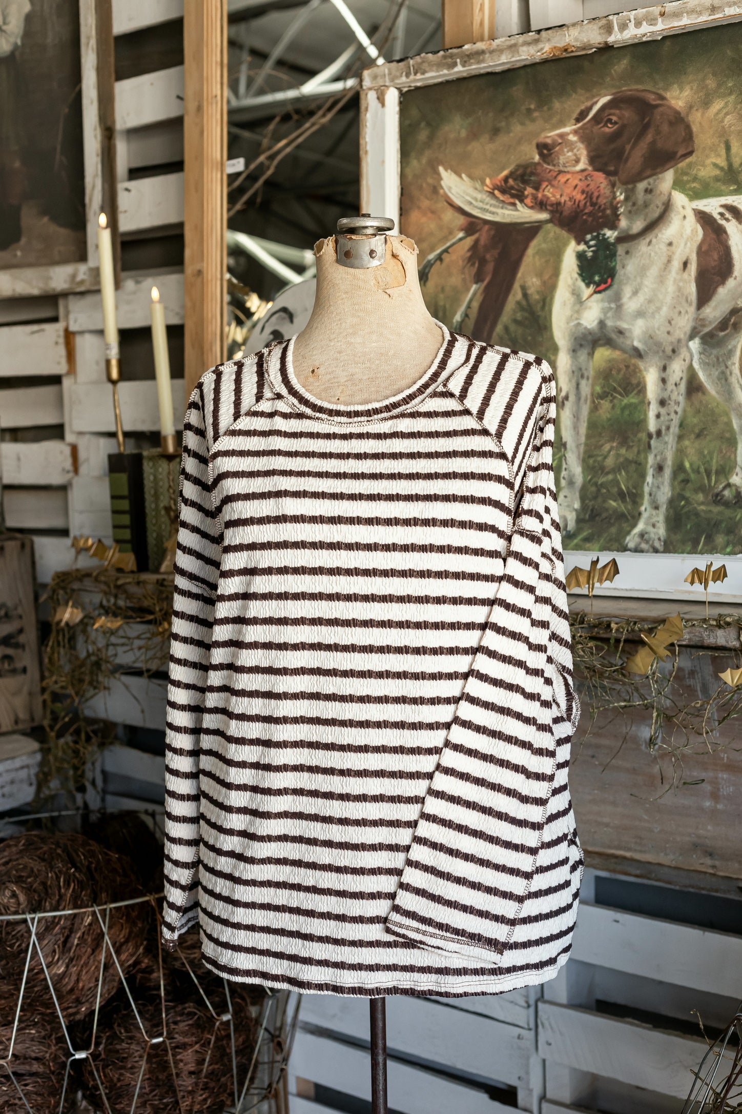 Textured Stripe Reverse Stitch Oversized Knit Top Haptics