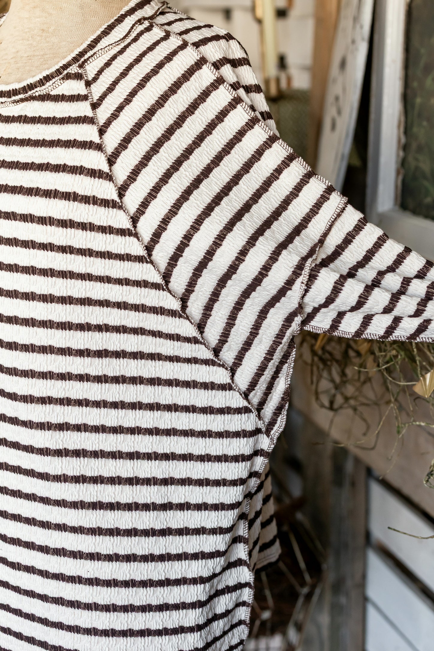 Textured Stripe Reverse Stitch Oversized Knit Top Haptics