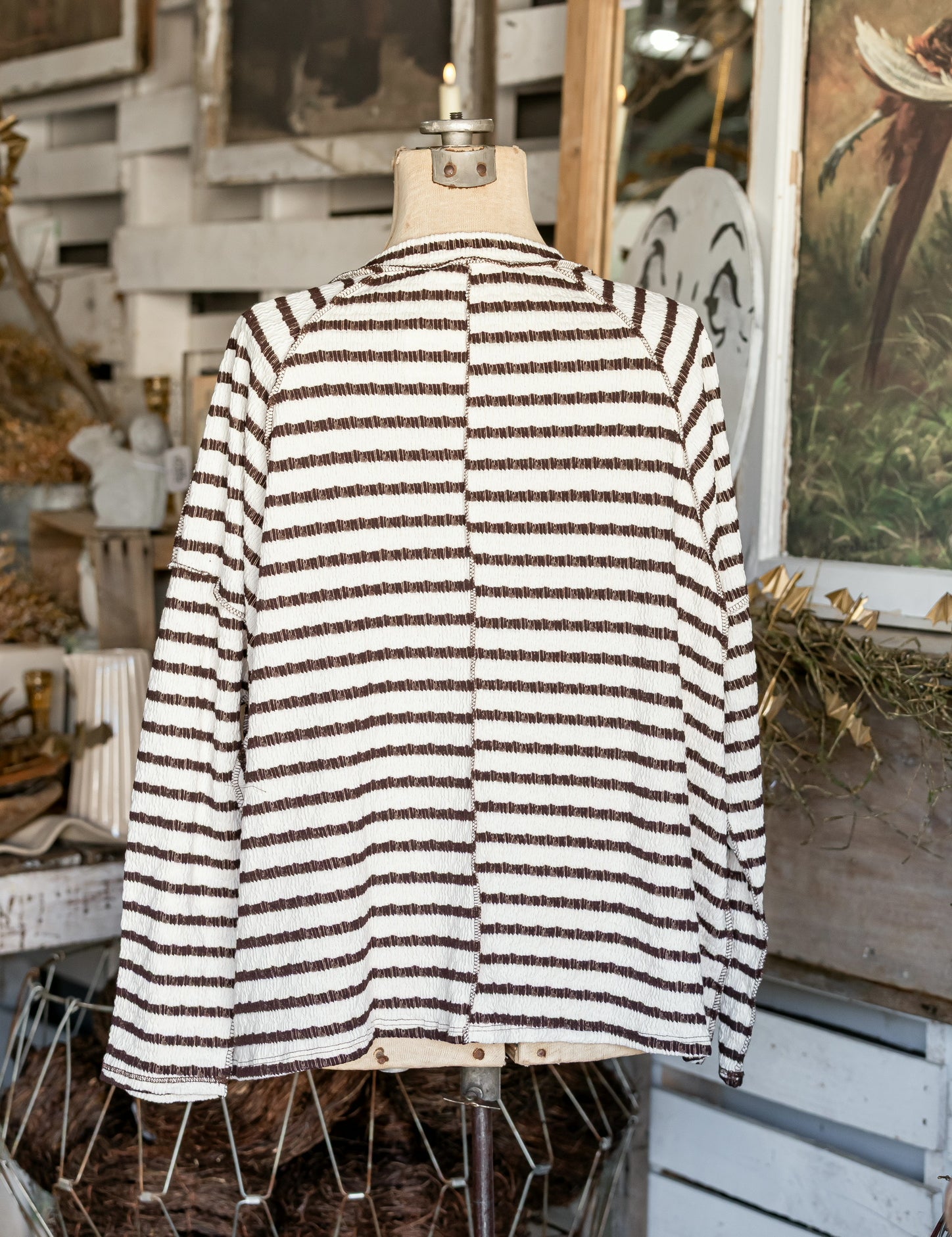 Textured Stripe Reverse Stitch Oversized Knit Top Haptics