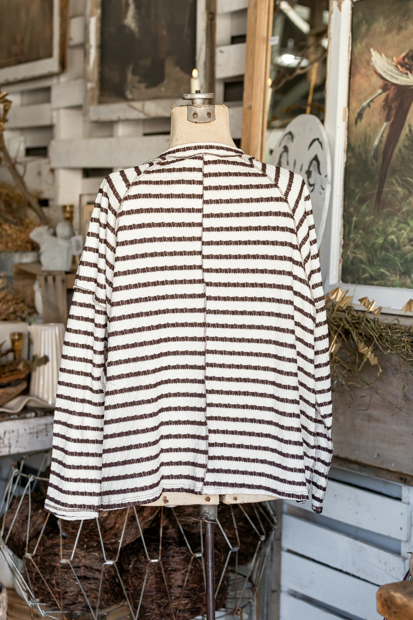 Textured Stripe Reverse Stitch Oversized Knit Top Haptics