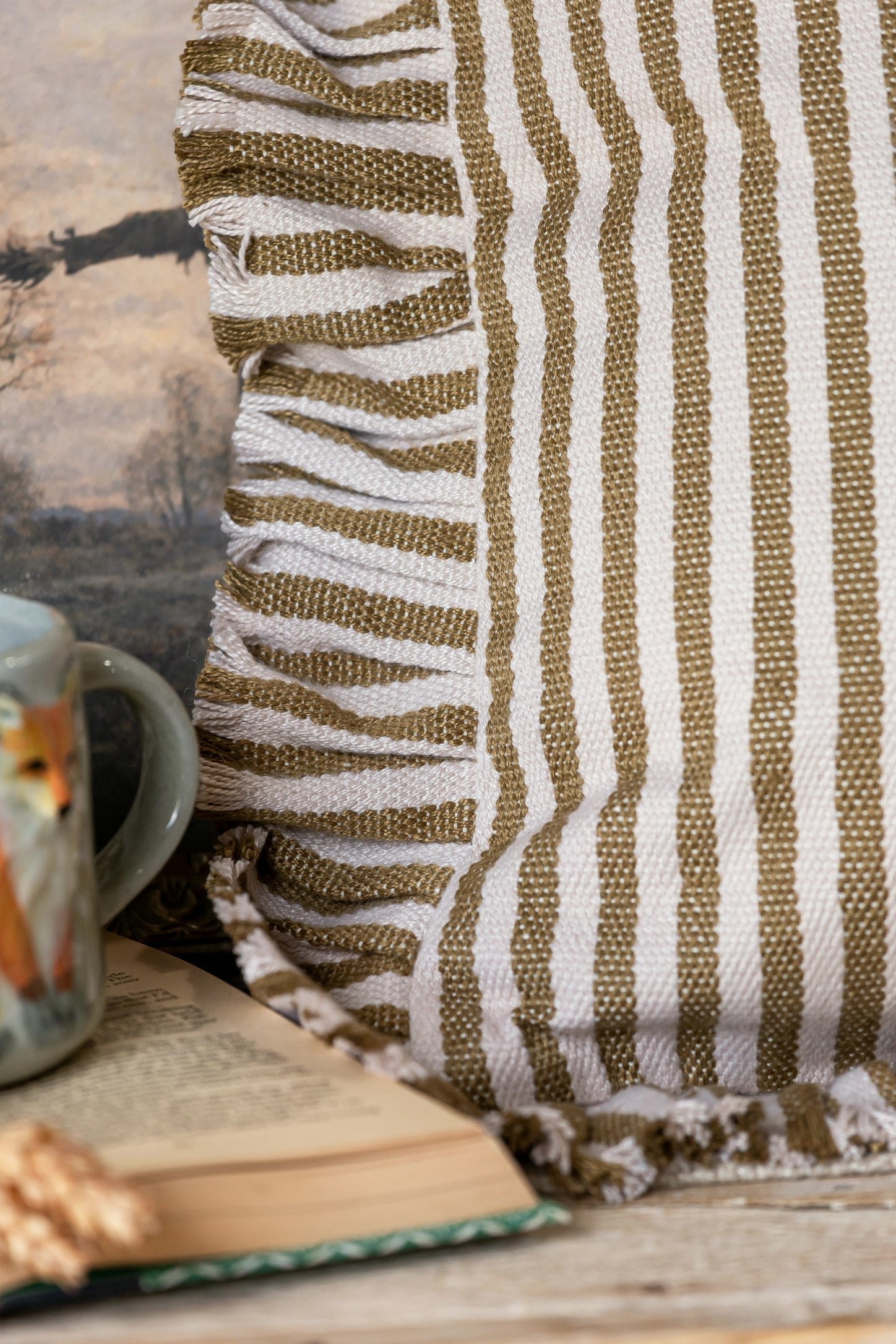 Ruffle Tan Stripe Pillow Creative Co-Op