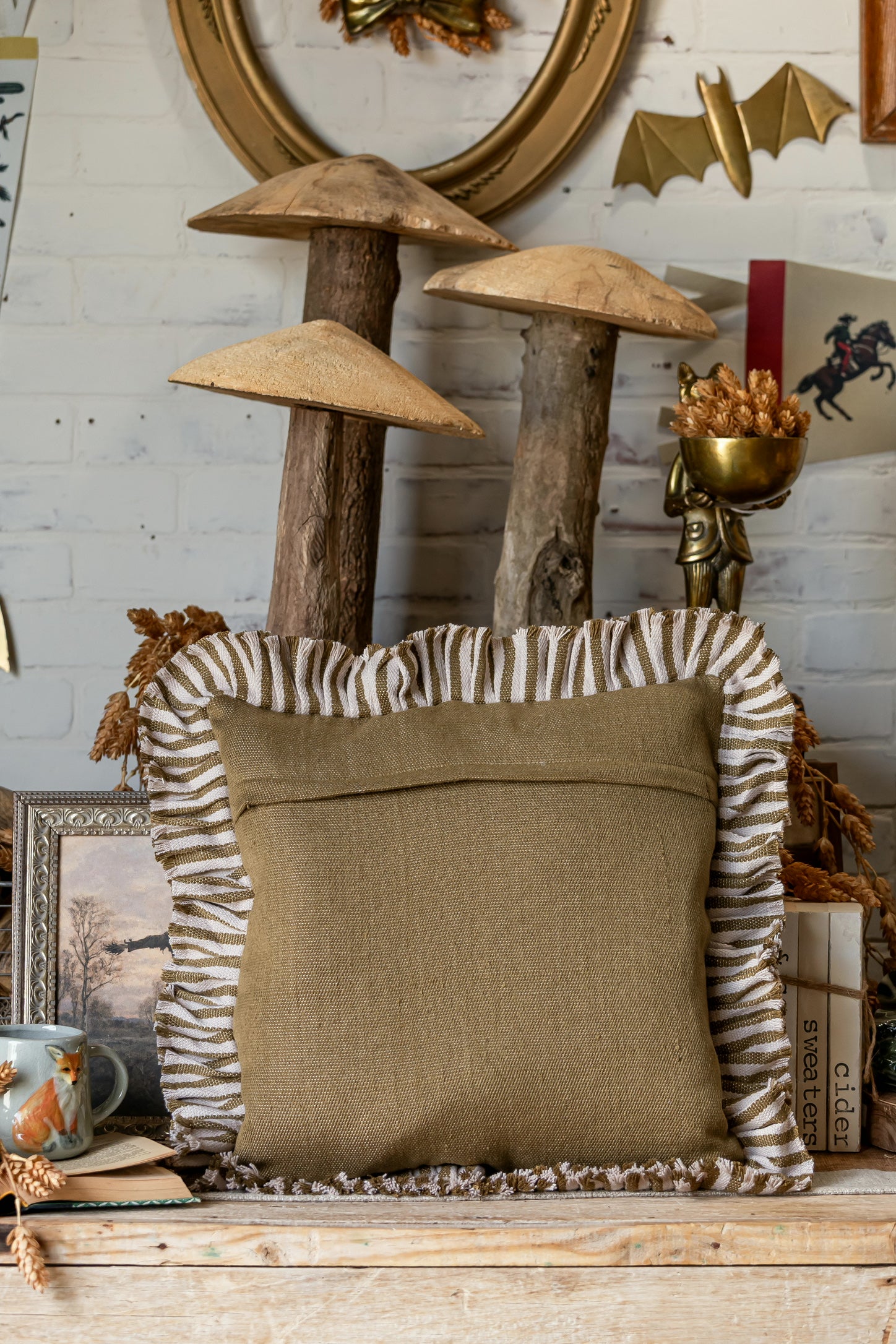 Ruffle Tan Stripe Pillow Creative Co-Op