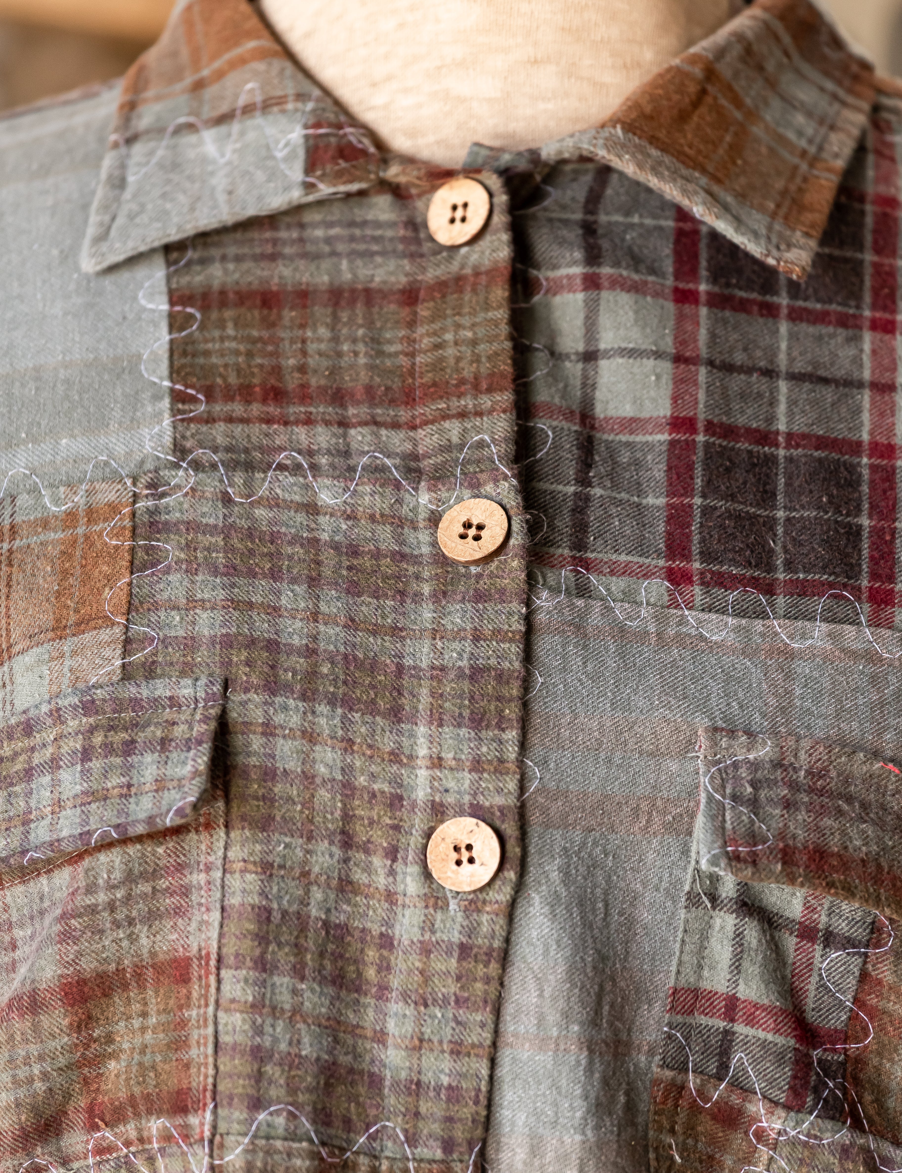 Olive Patchwork Plaid Flannel Pol Clothing