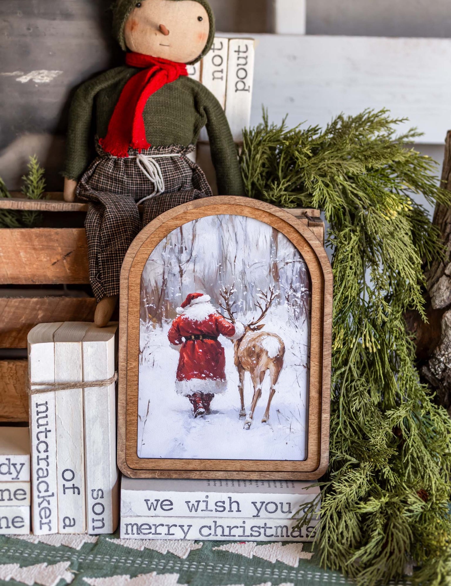Santa & Reindeer Arched Framed Art The Little Burlap Barn
