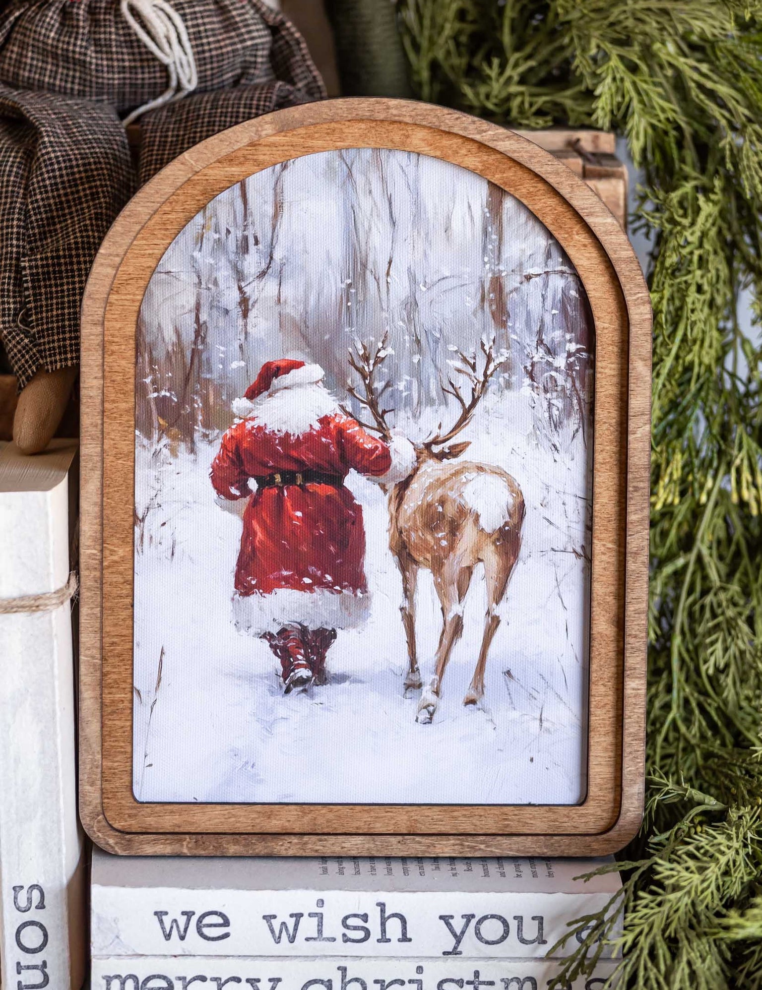 Santa & Reindeer Arched Framed Art The Little Burlap Barn