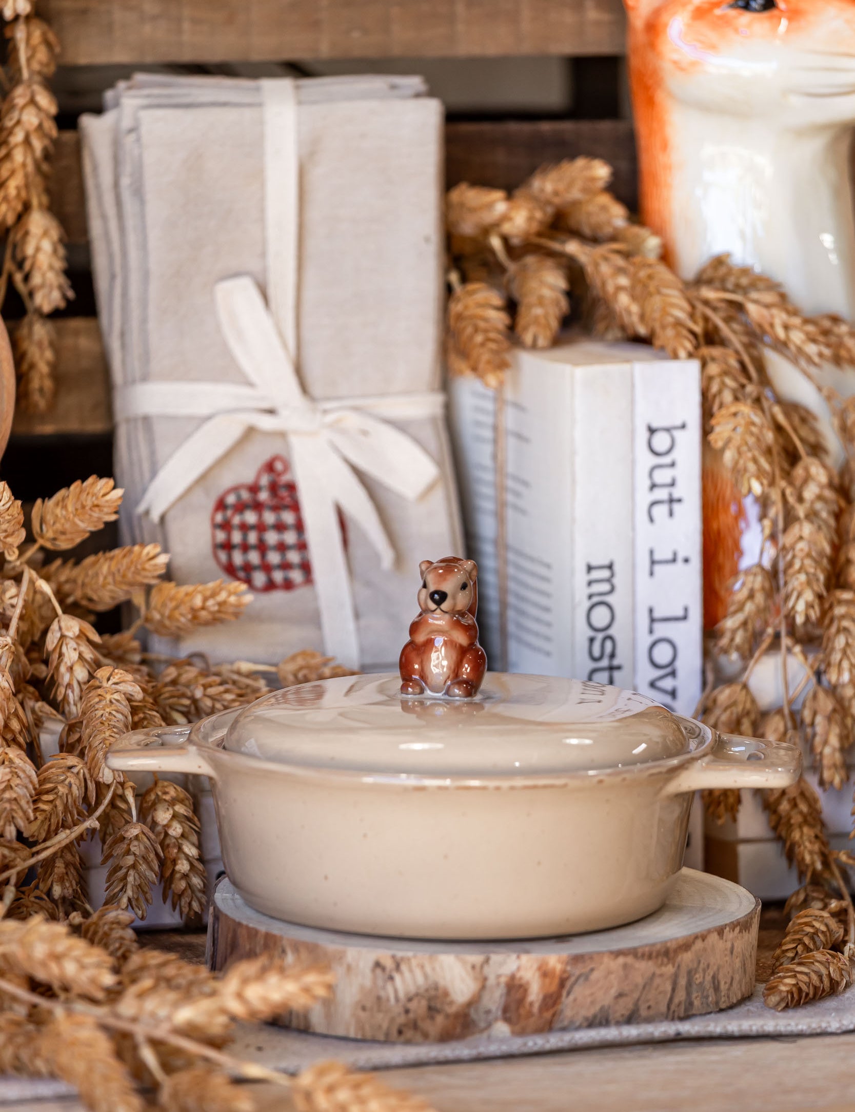 Stoneware Squirrel Handled Baking Dish Creative Co-Op