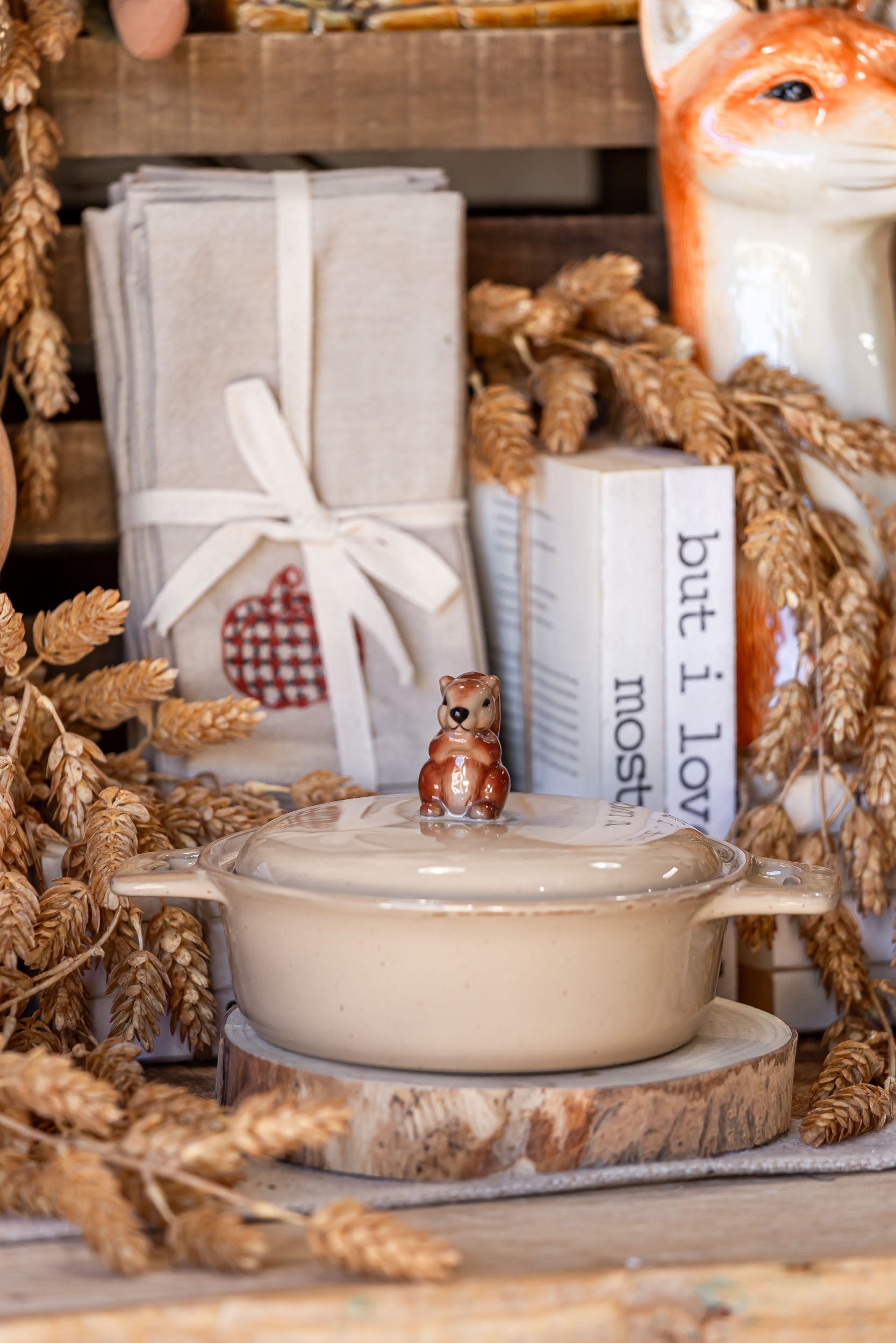 Stoneware Squirrel Handled Baking Dish Creative Co-Op