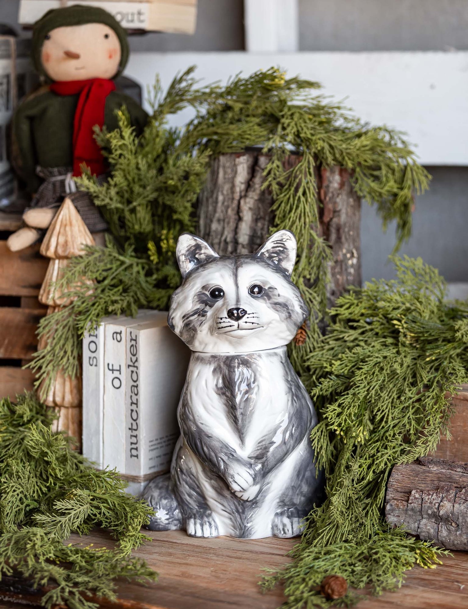 Hand-Painted Stoneware Raccoon Cookie Jar Creative Co-Op