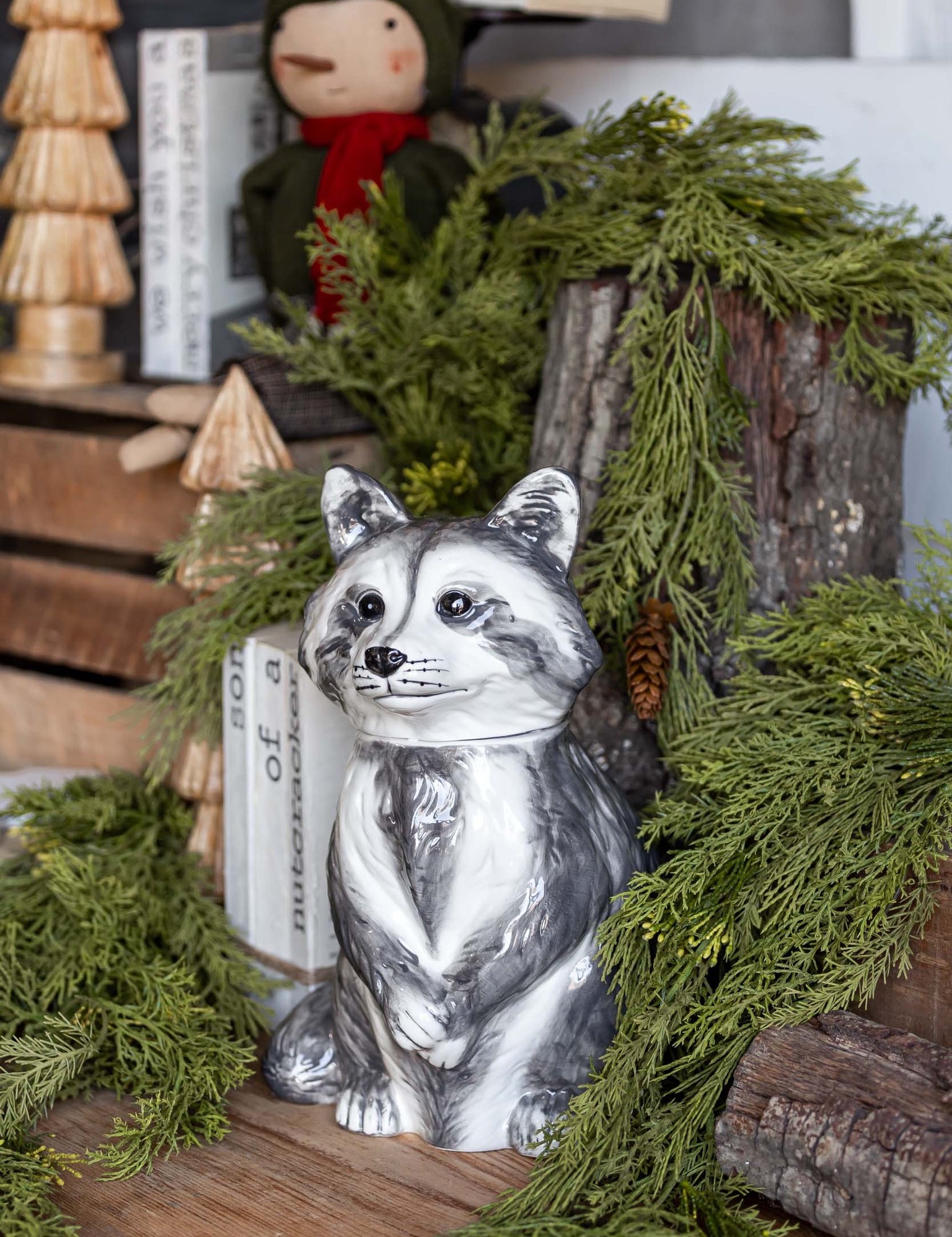 Hand-Painted Stoneware Raccoon Cookie Jar Creative Co-Op