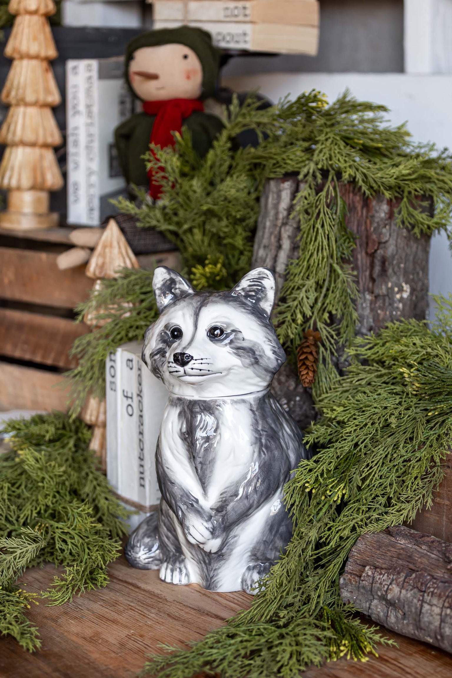 Hand-Painted Stoneware Raccoon Cookie Jar Creative Co-Op