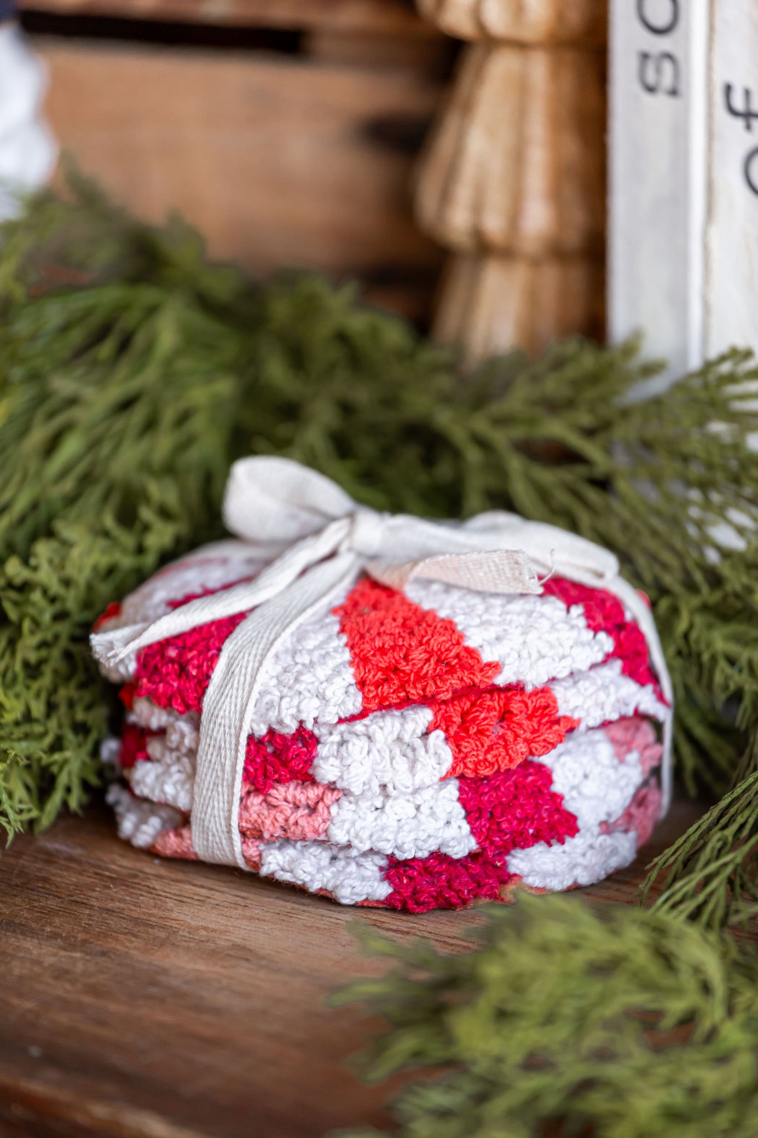 Tufted Peppermint Candy Coasters Creative Co-Op