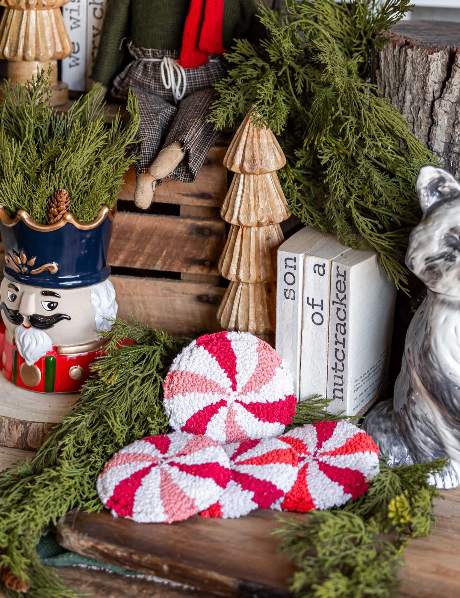 Tufted Peppermint Candy Coasters Creative Co-Op