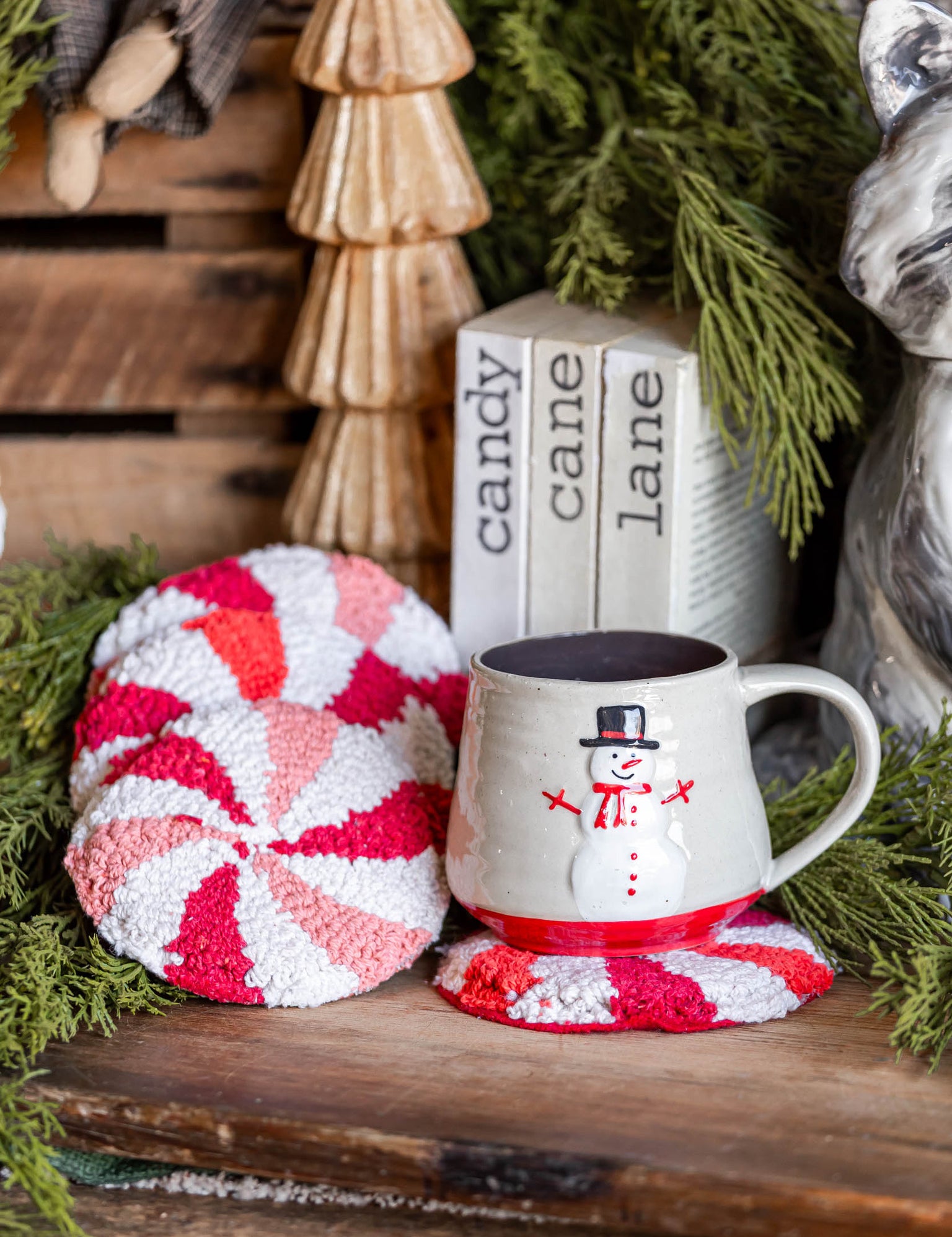 Tufted Peppermint Candy Coasters Creative Co-Op