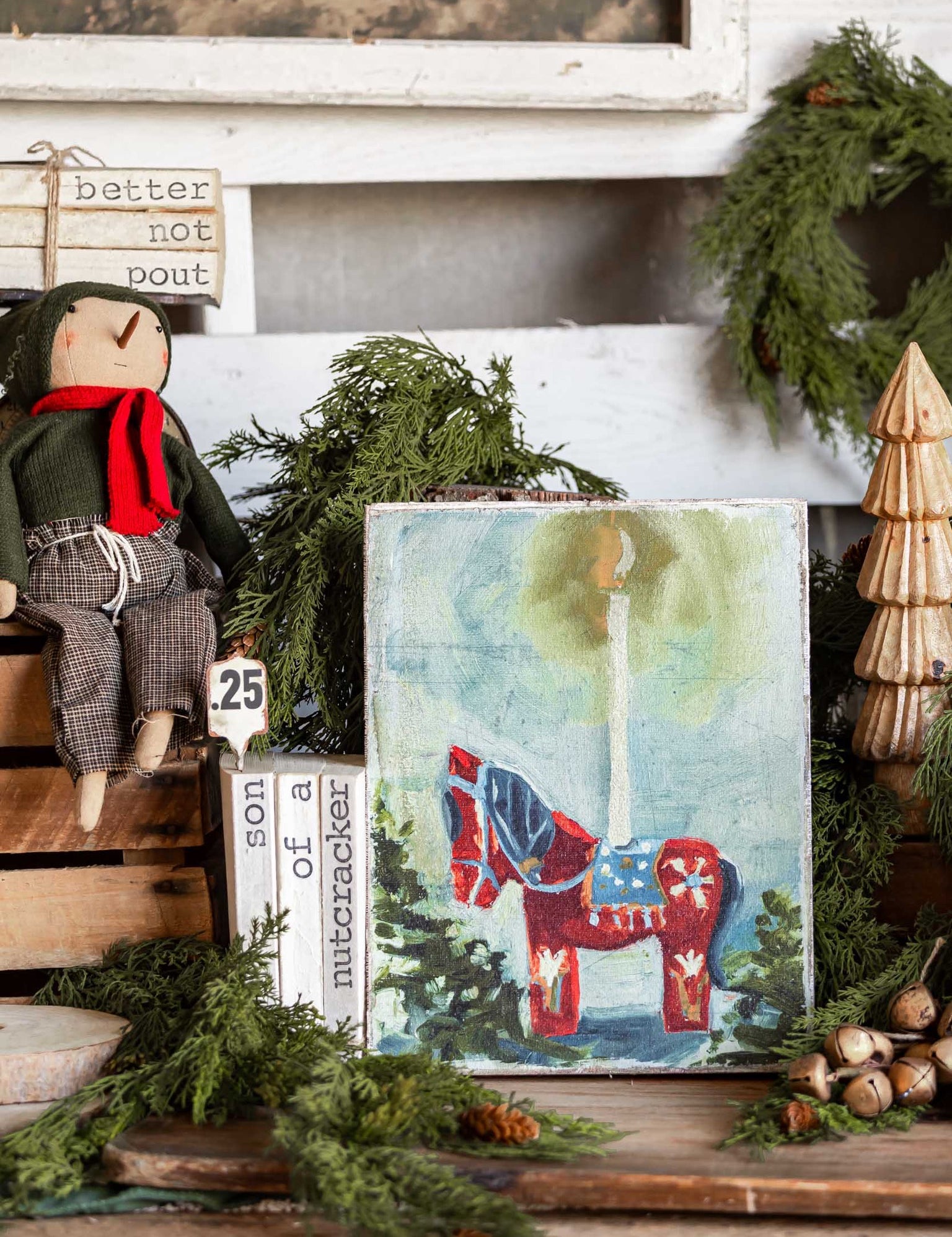 Candlelit Rocking Horse Canvas Print Creative Co-Op