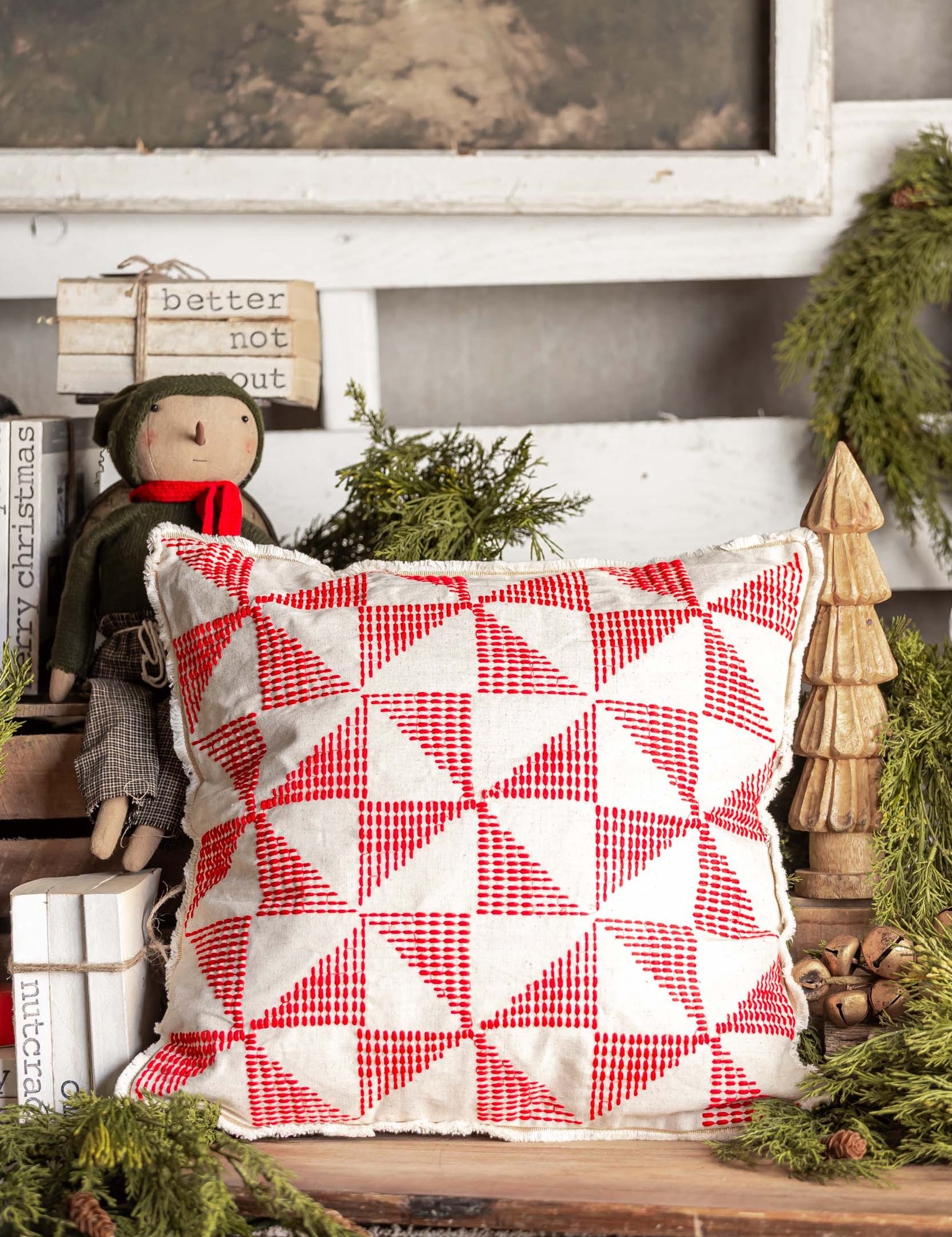 Embroidered Peppermint Square Pillow Creative Co-Op
