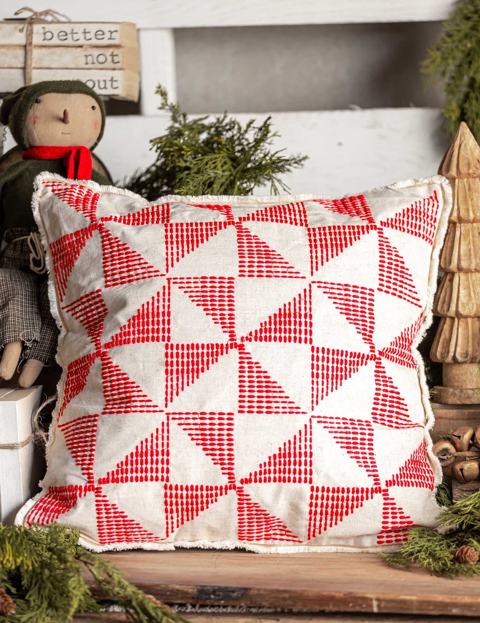 Embroidered Peppermint Square Pillow Creative Co-Op