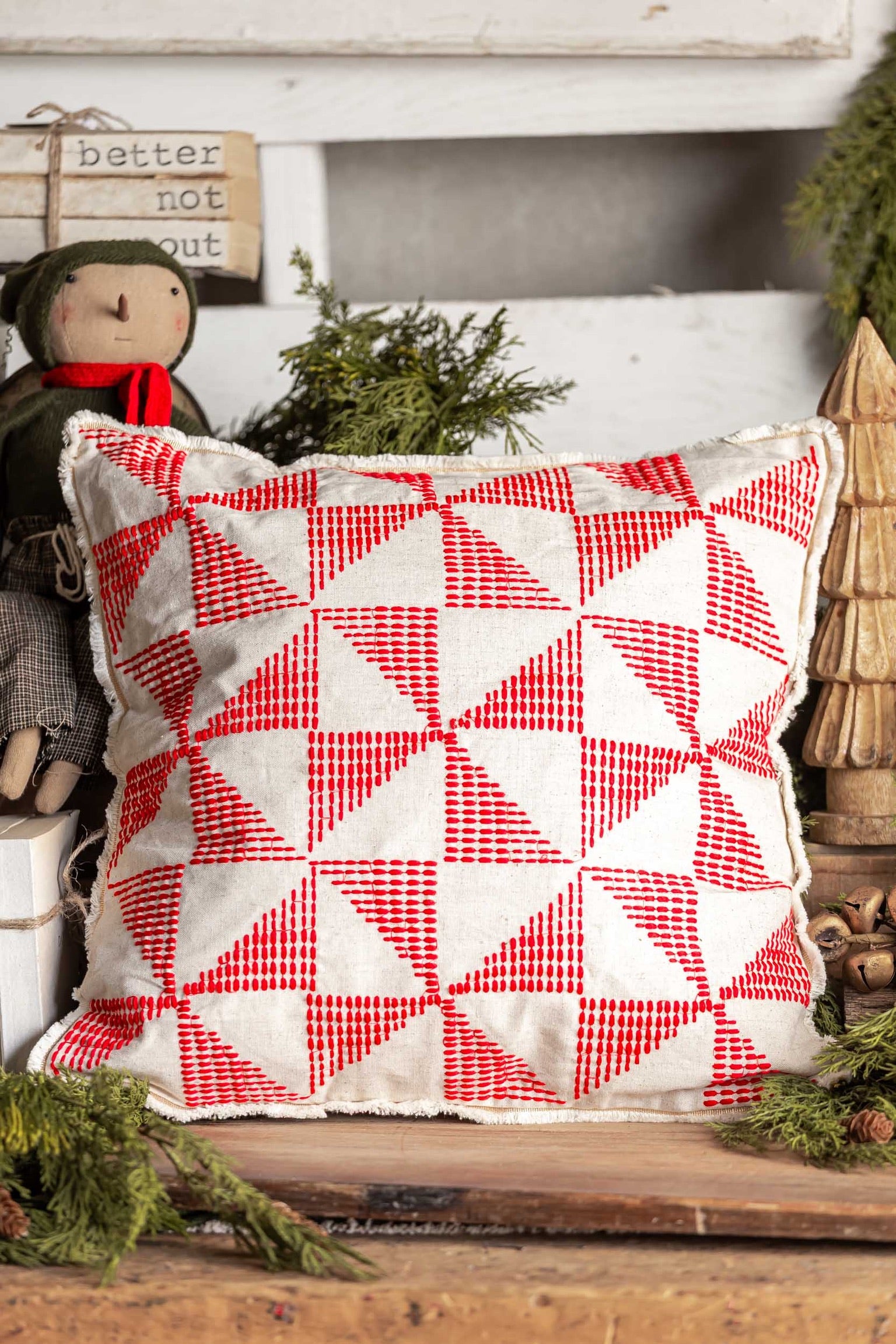 Embroidered Peppermint Square Pillow Creative Co-Op