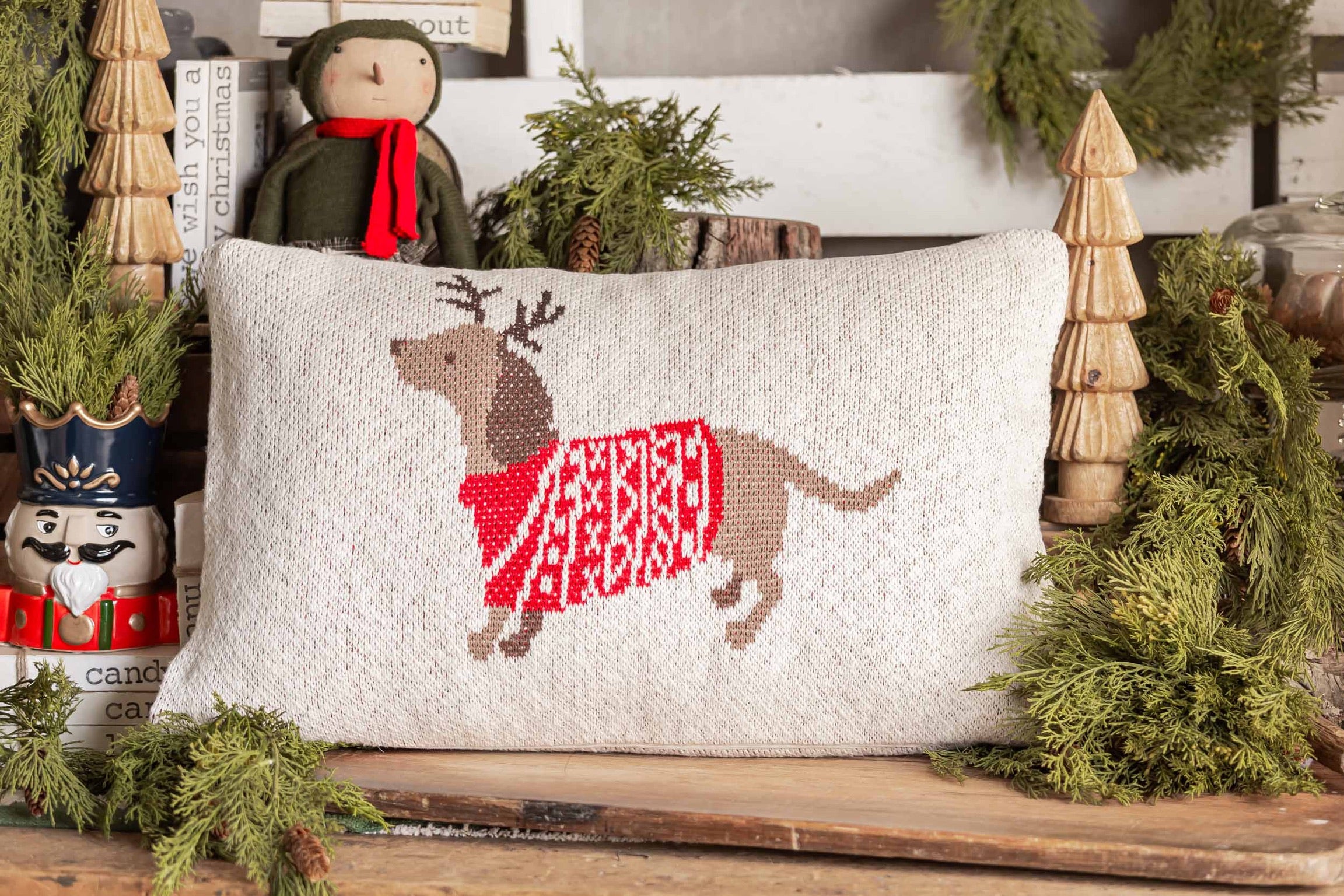 Christmas Sweater Dachshund Pillow Creative Co-Op