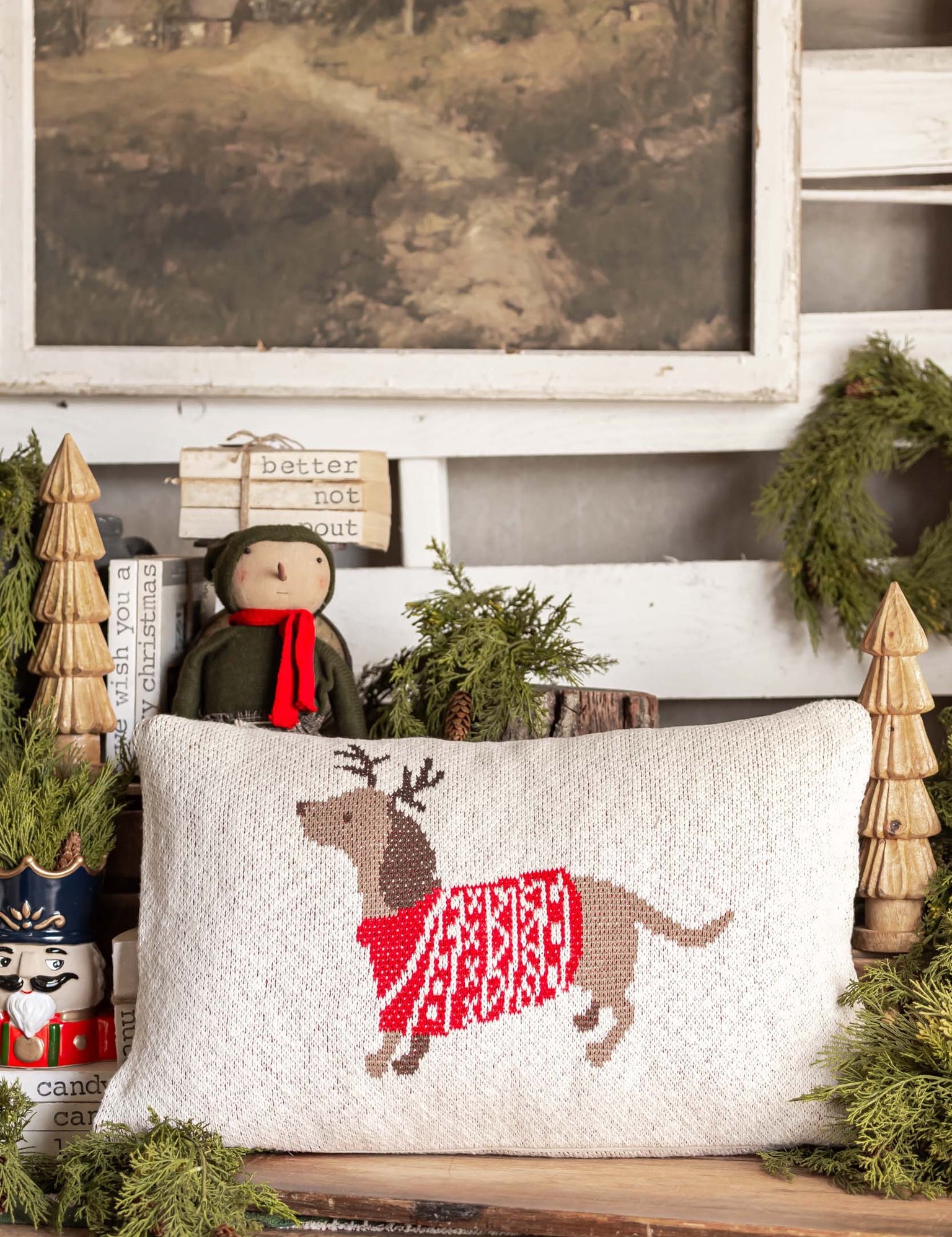 Christmas Sweater Dachshund Pillow Creative Co-Op