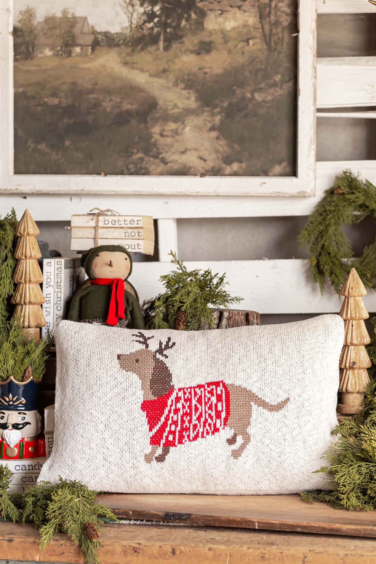 Christmas Sweater Dachshund Pillow Creative Co-Op