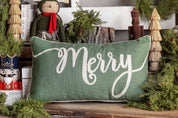 Embroidered Merry Lumbar Pillow Creative Co-Op