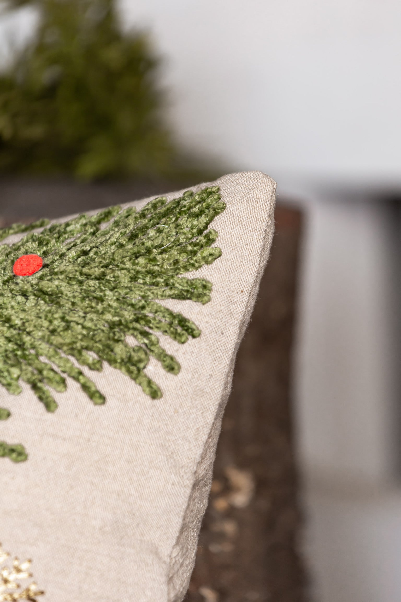 Embroidered Christmas Pine Pillow Creative Co-Op