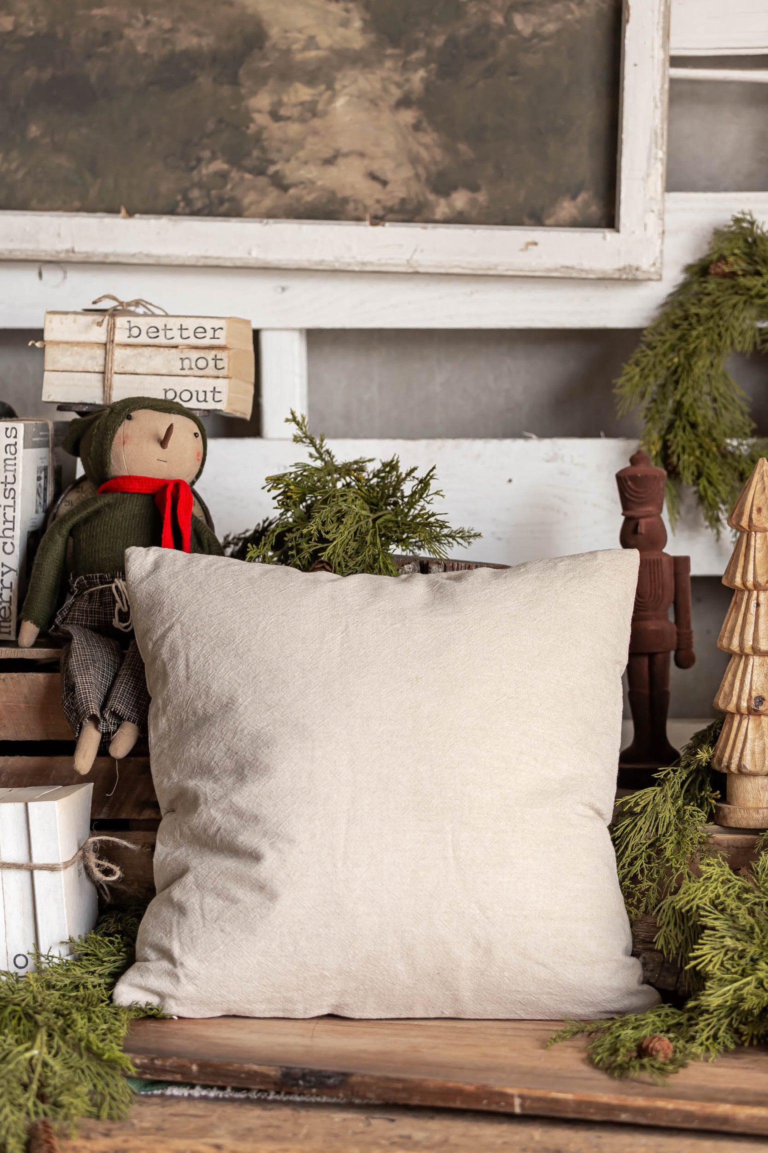 Embroidered Christmas Pine Pillow Creative Co-Op