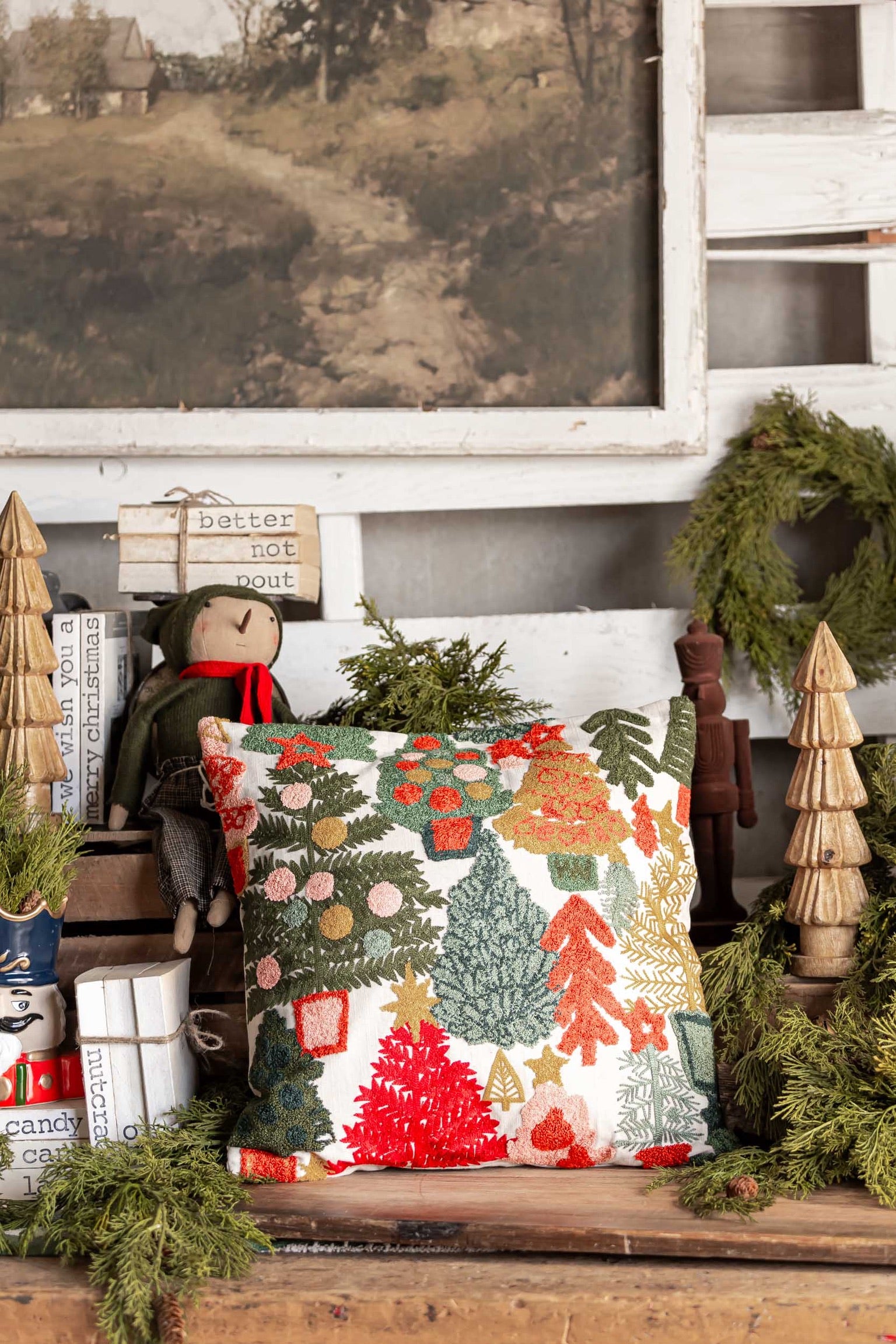 Tufted Christmas Trees Pillow Creative Co-Op
