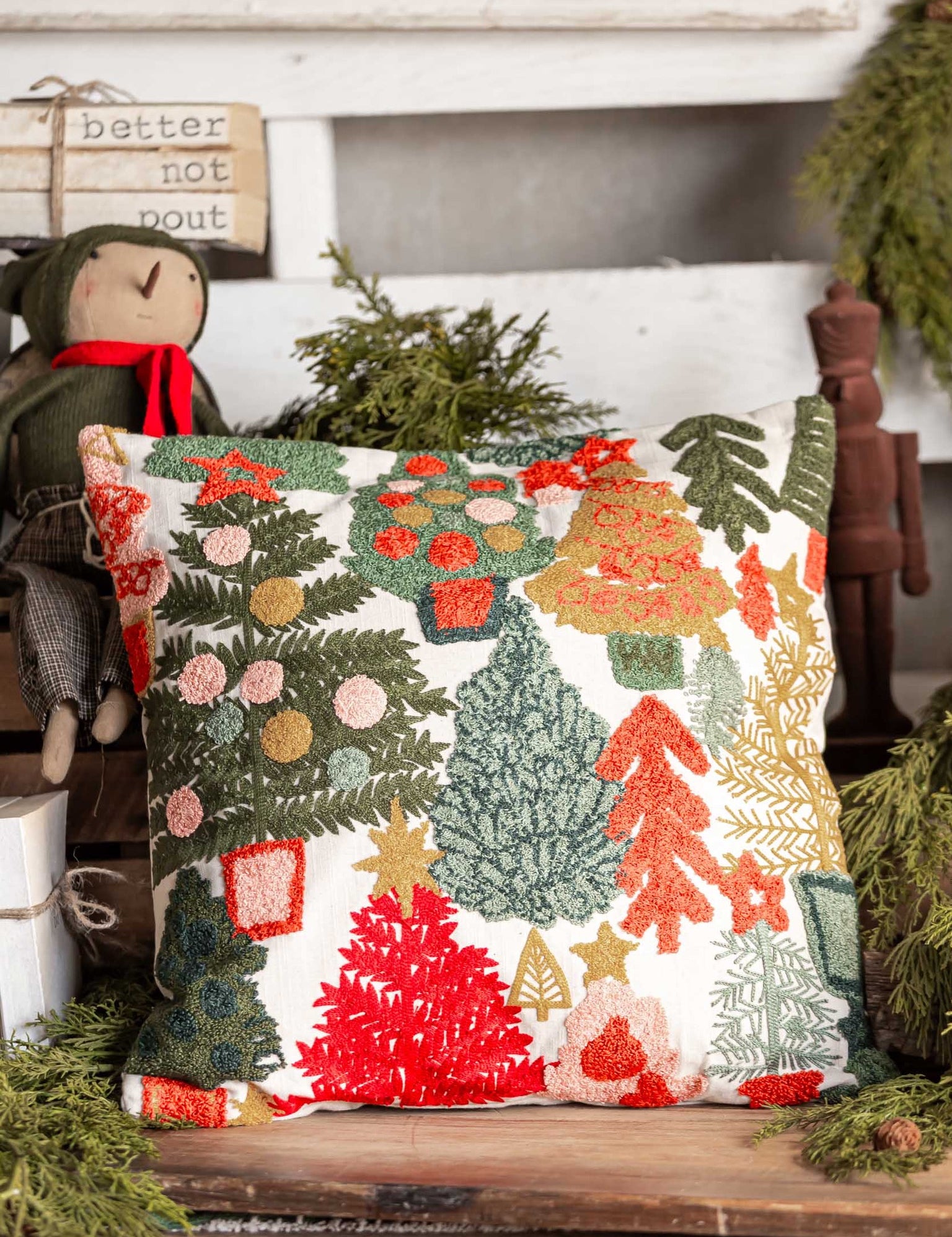 Tufted Christmas Trees Pillow Creative Co-Op