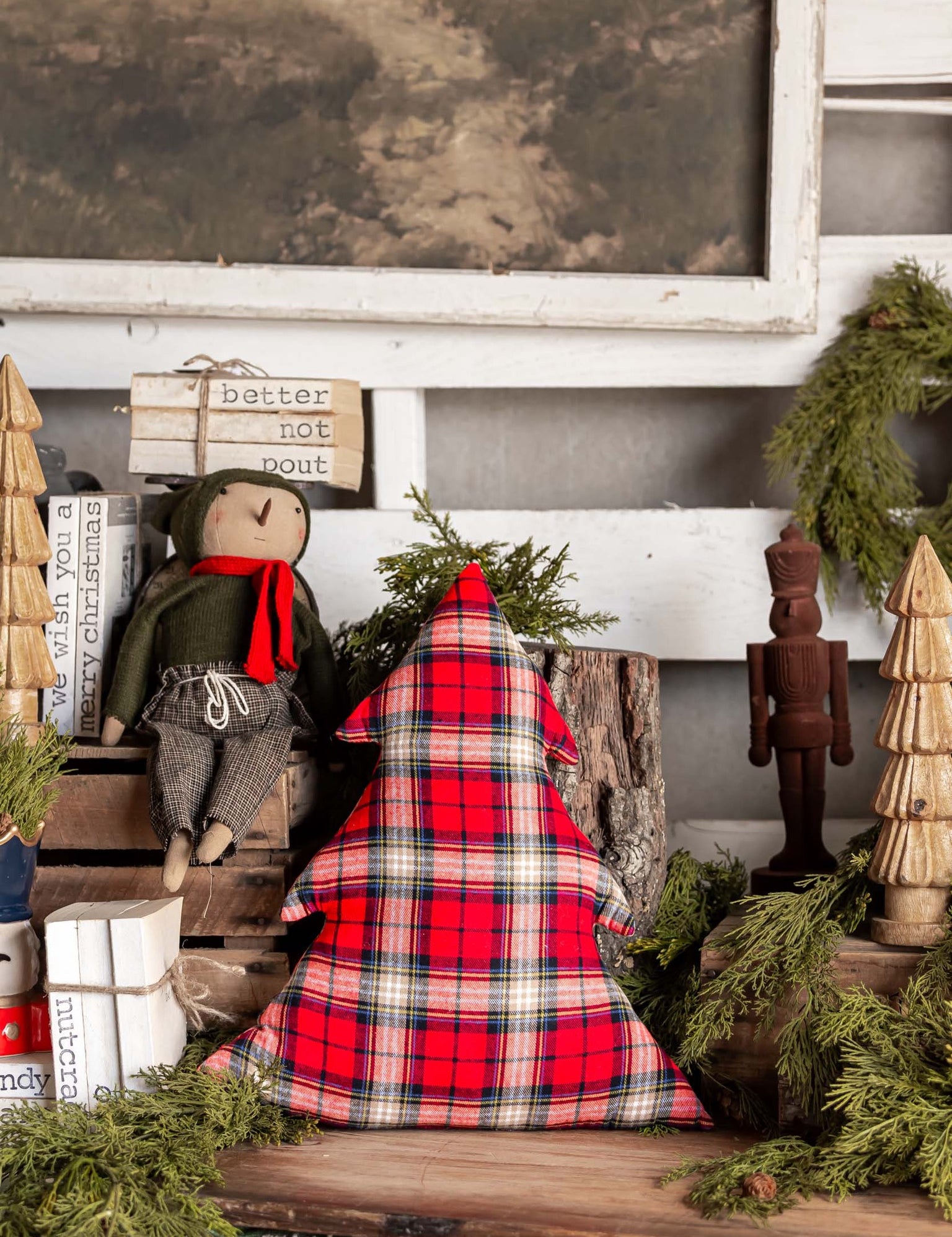 Plaid Tree Pillow Creative Co-Op