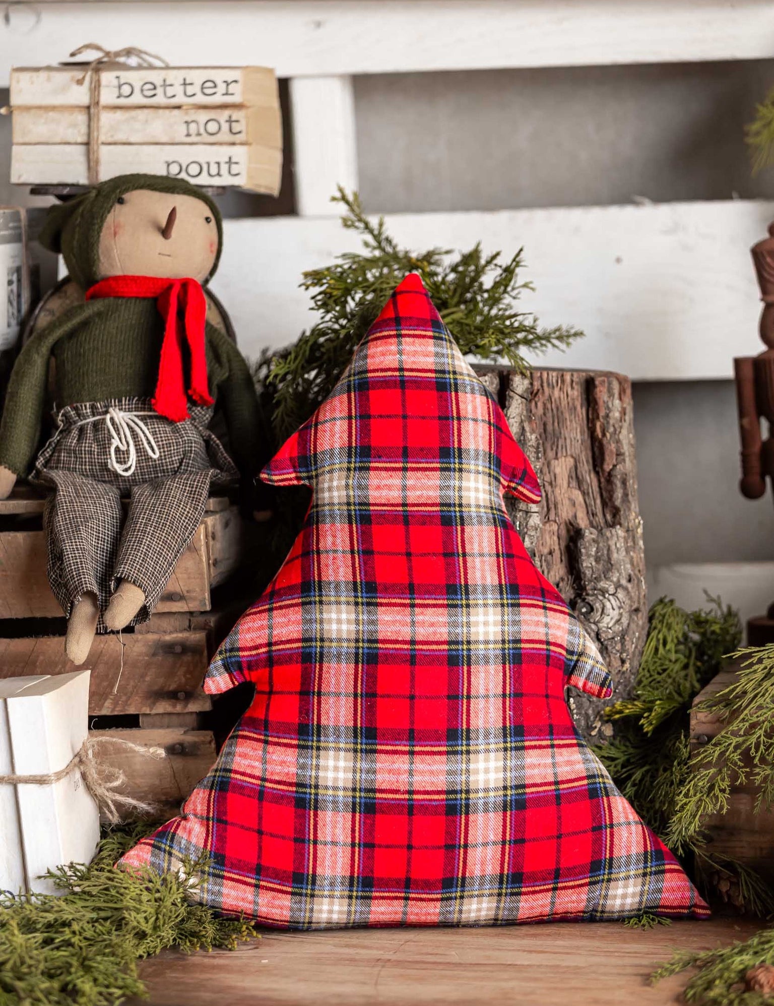 Plaid Tree Pillow Creative Co-Op