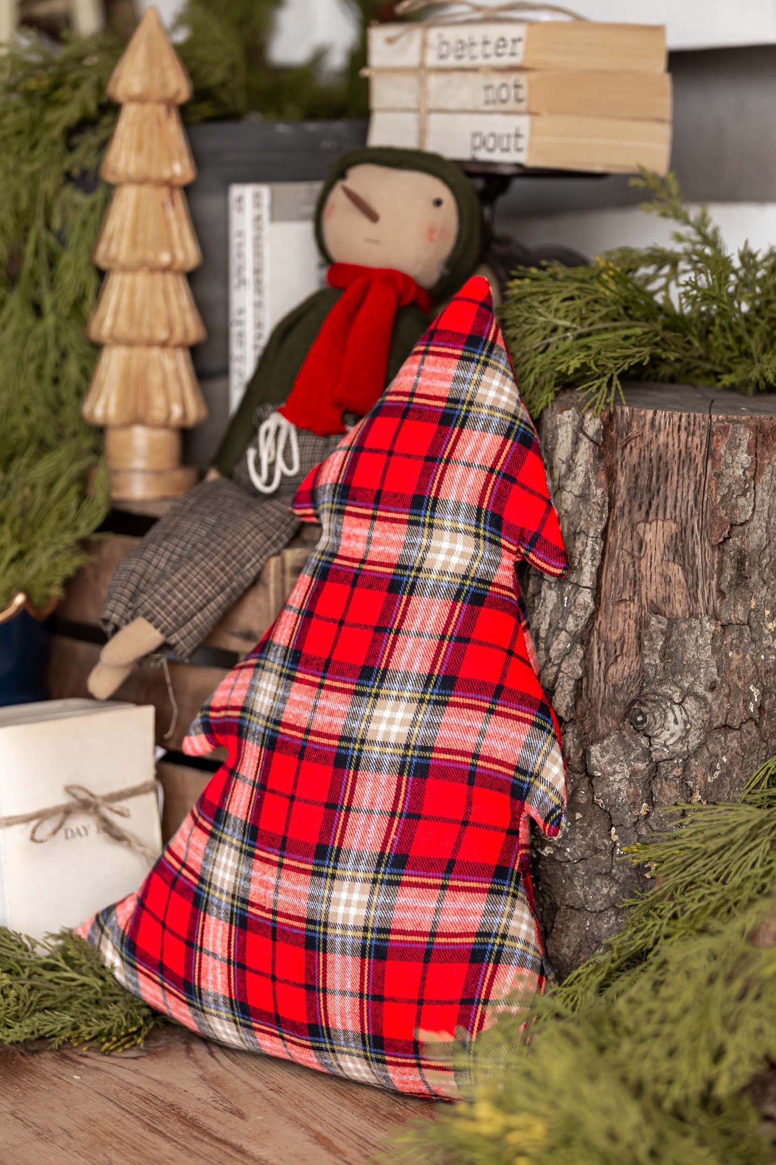 Plaid Tree Pillow Creative Co-Op