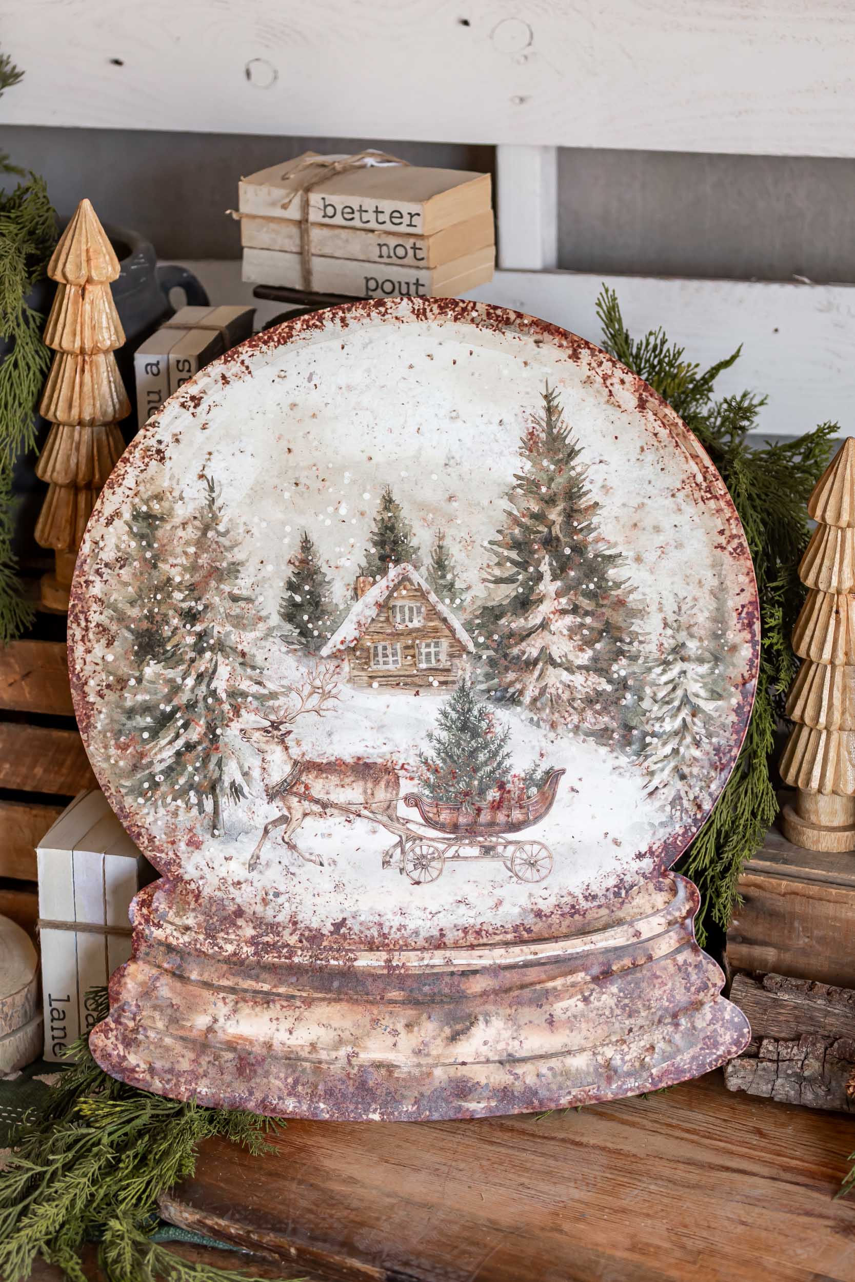 Cozy Cabin Sledding Snow Globe Sign Ragon House